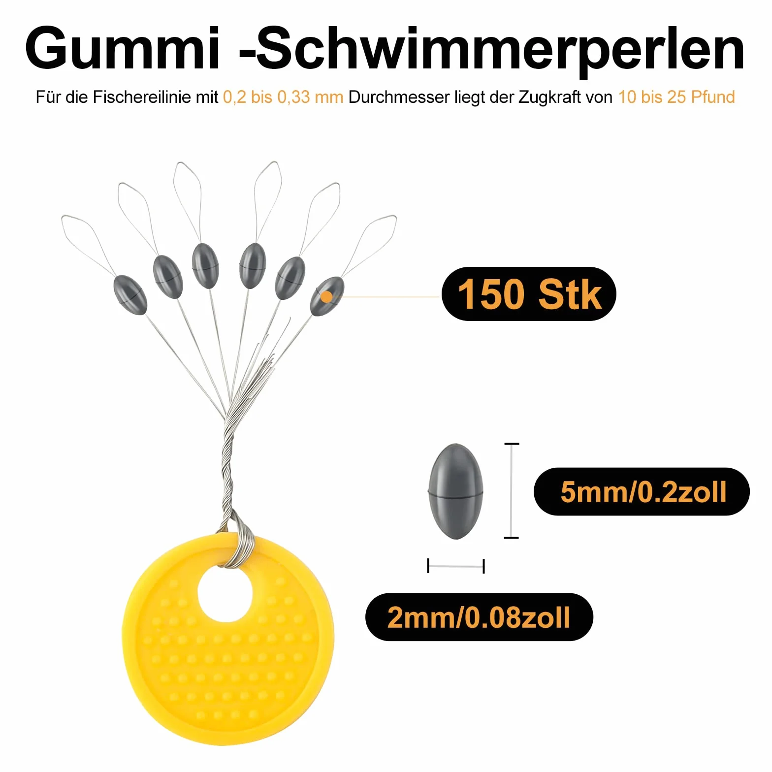 Realure 150/300 topes de Goma 6 en 1 para Pesca con Perlas de Goma pequeñas, para Pesca de Trucha, para 0,1 – 0,43 mm, Ovalado