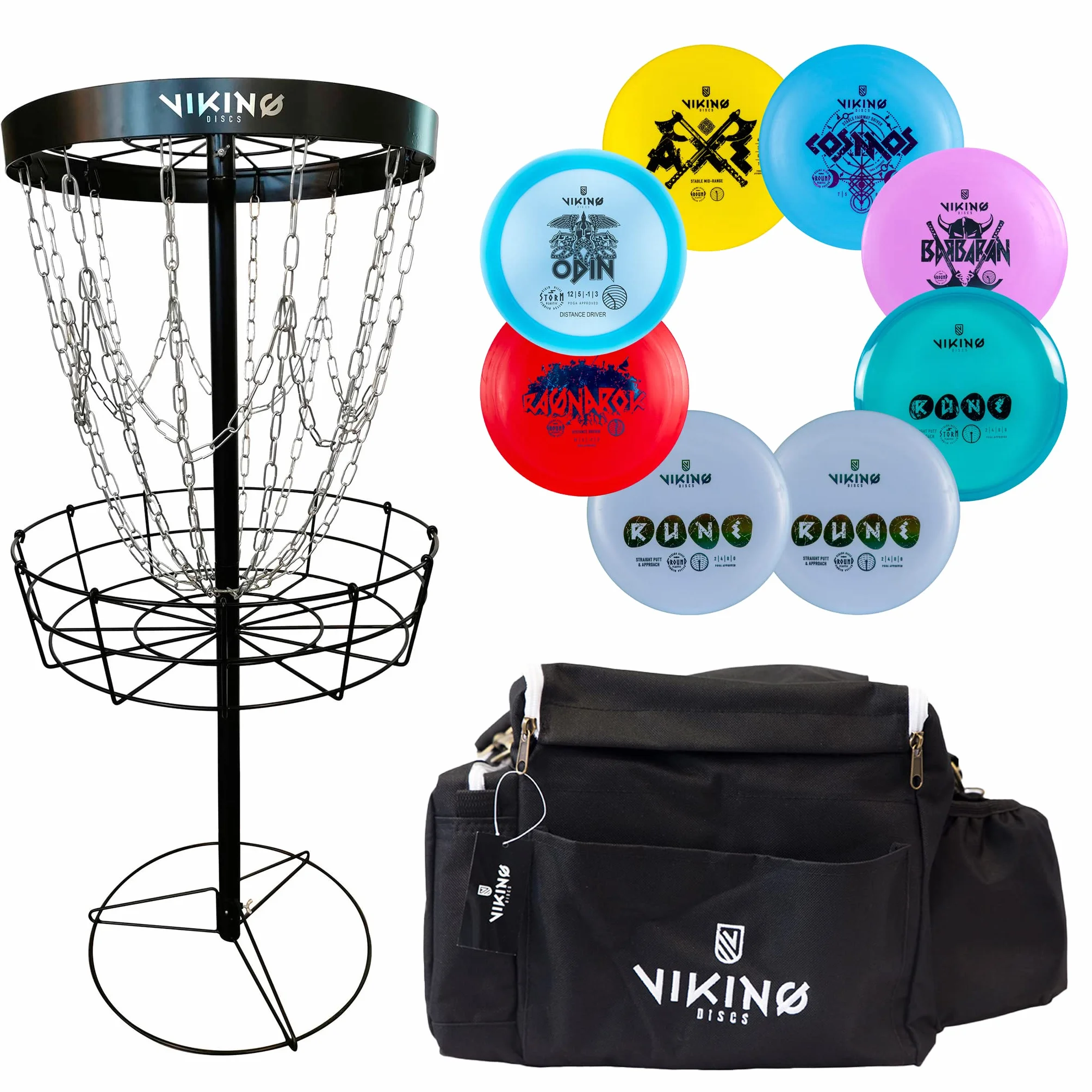 Viking Disc Challenger - Paquete de golf de disco, diversión al aire libre para adultos y niños, incluye cesta de golf de disco y bolsa | Putter, gama media, conductor de calle, conductor de distancia
