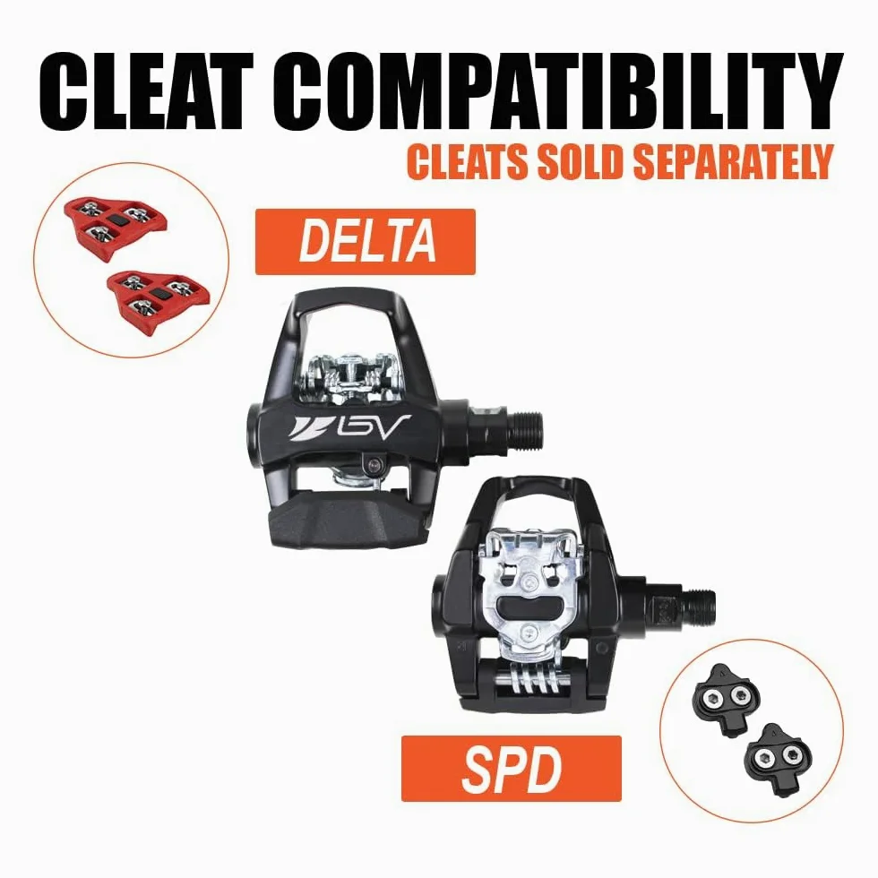 BV Pedales de Bicicleta Shimano SPD/Look Delta, compatibles con 9/16 Pulgadas con Clips para los Dedos, Pedales Peloton para Zapatos Regulares, jaulas de Dedos para Bicicleta Peloton, Pedales de