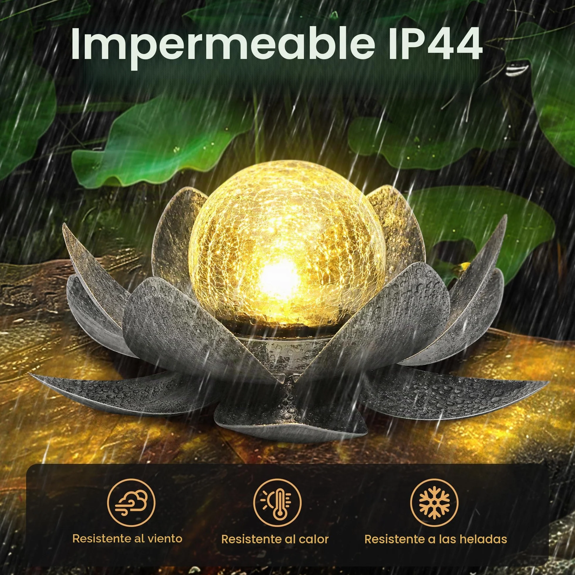 GIGALUMI Luces Solares Jardín Exterior Flores Loto IP44 Impermeable Gris