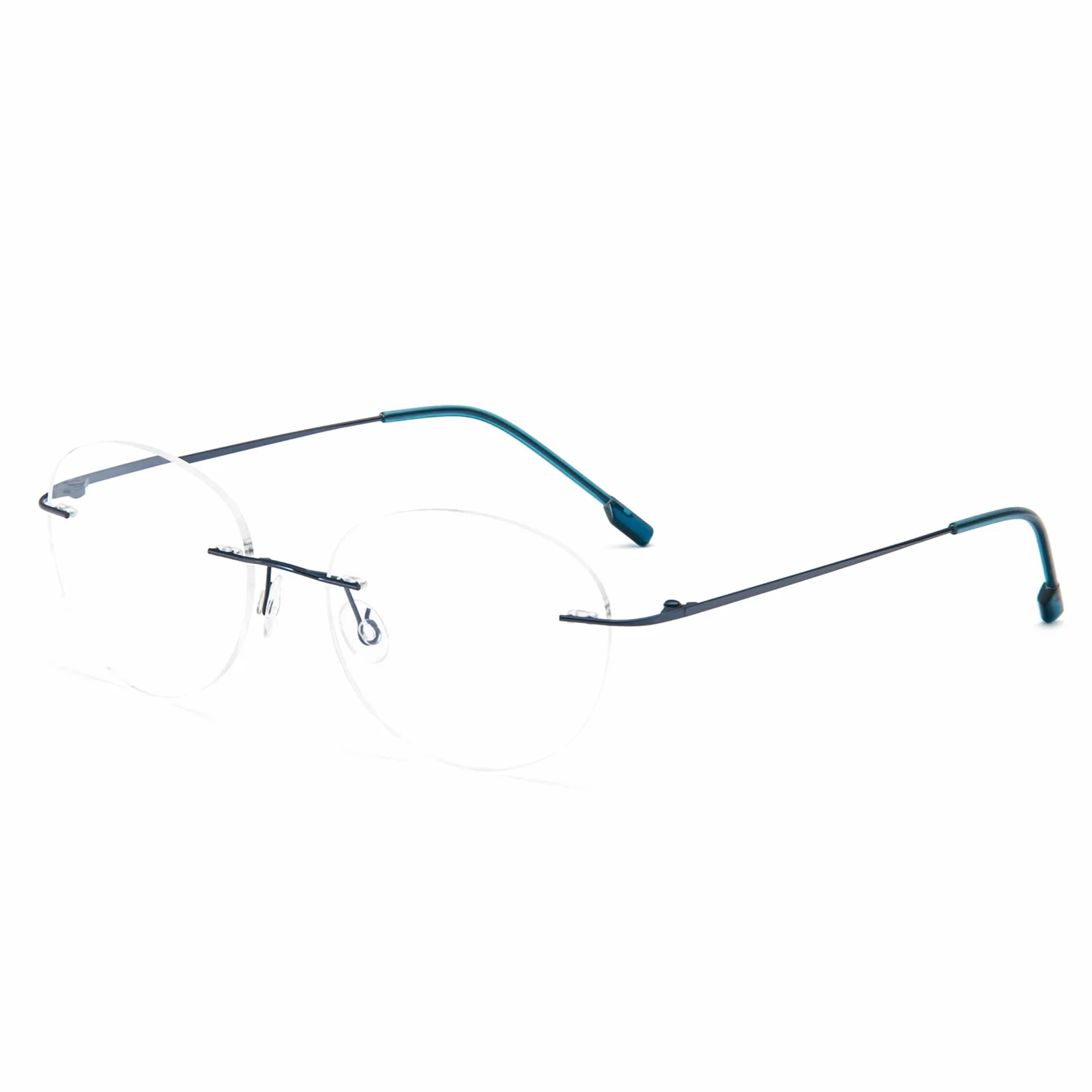 MMOWW Circular Gafas de lectura sin Marco Aleación Titanio Ultraligeras para Computadora +2.0 Azul