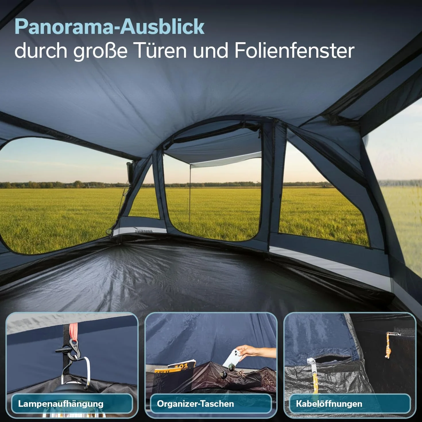 Skandika Tienda de campaña Tipo túnel Kambo Sleeper Protect | para 3/4 Personas - Suelo Cosido - Columna de Agua de 3000 mm - 3 entradas - toldo