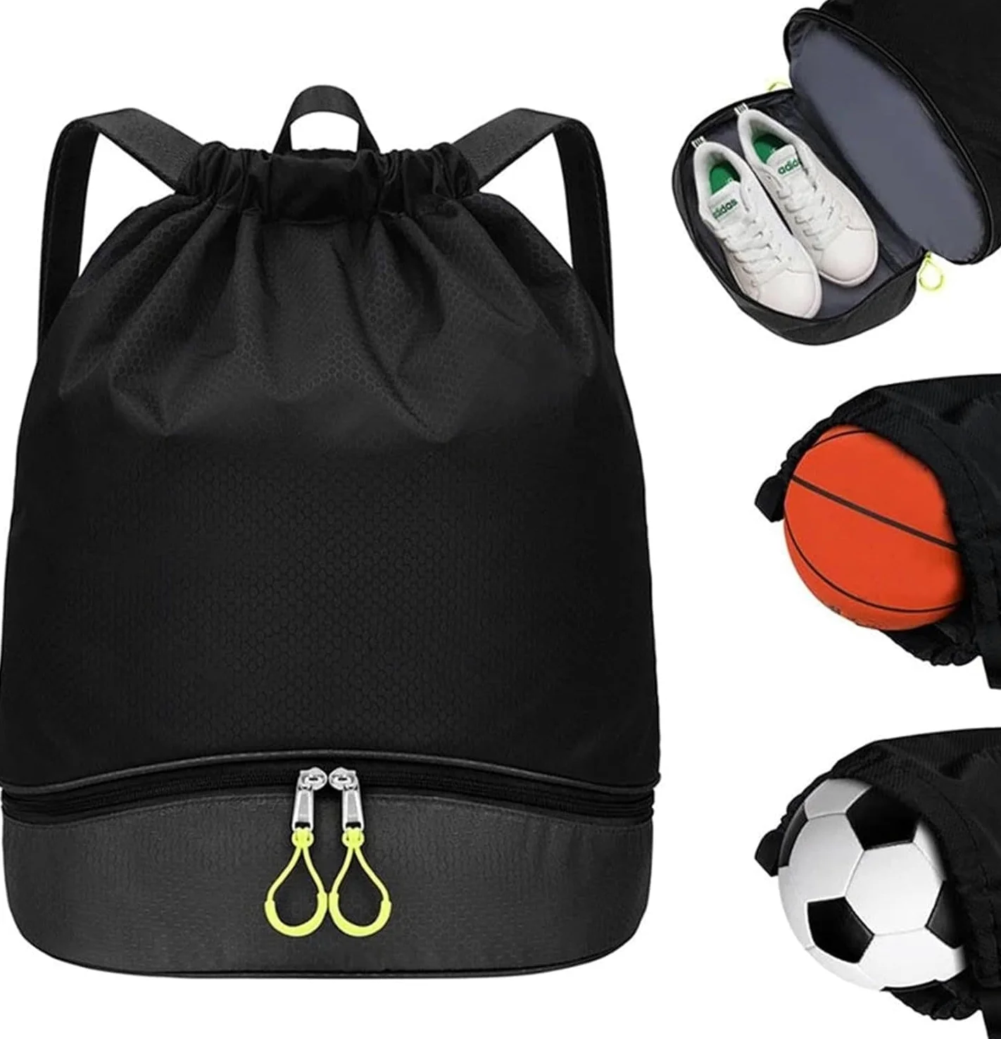Bolsa De Natación Bolsas De Natación Bolsa De Deportes De Playa De Agua Seca Mochila Casual Femenina con Cordón con Bolsa De Zapatos, Black, One Size