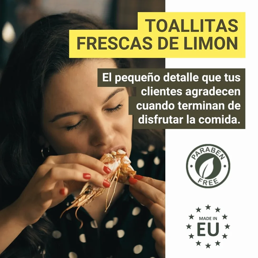 Toallitas de Limón para las Manos 500 Und. 100% Biodegradable Sin Parabenos Fabricado en España