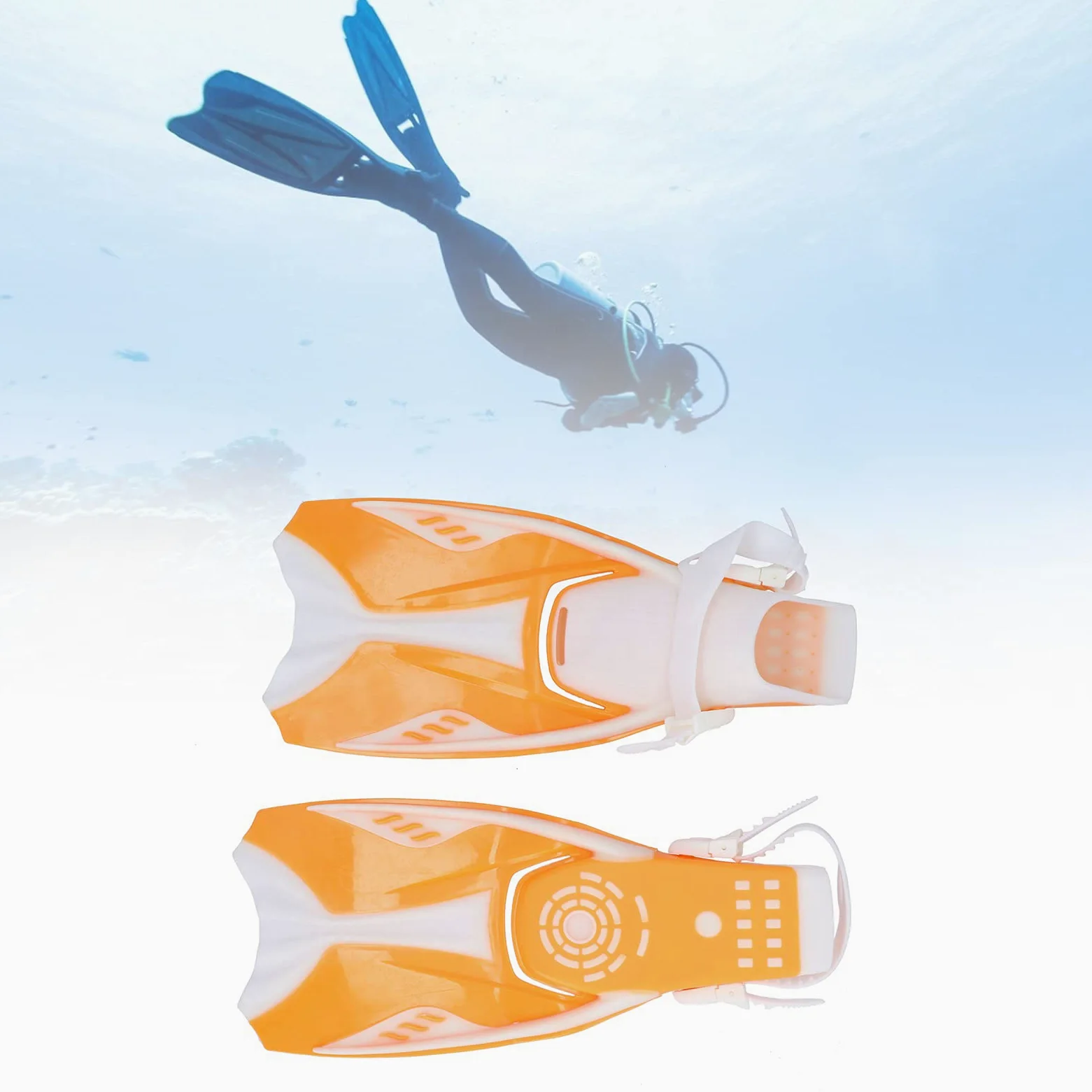 Aletas de Snorkel de Hoja Larga con diseño de talón Abierto para Uso en el océano y la Piscina, cómodas Aletas de natación Ajustables con Orificios de Drenaje para una