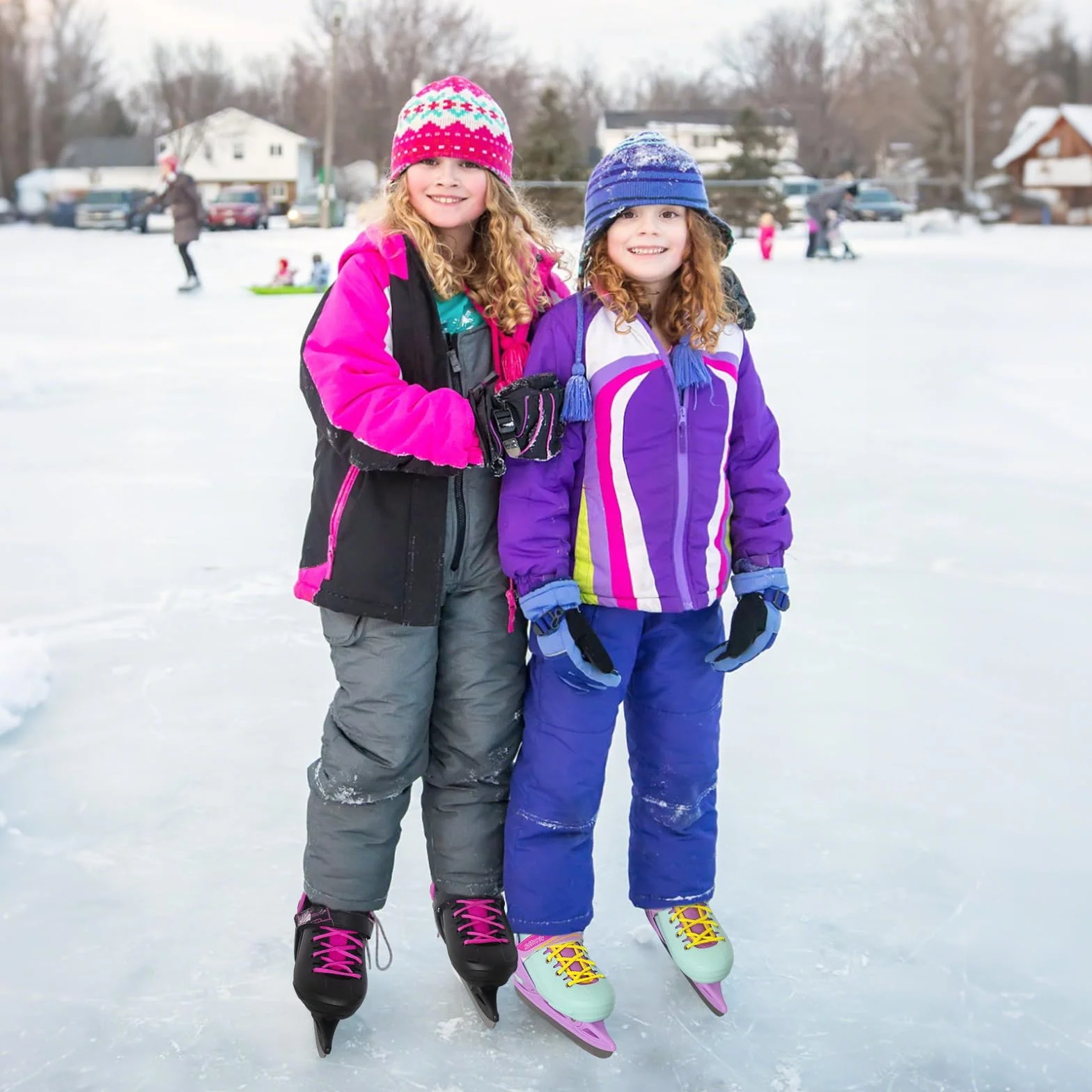 Nattork Patines de Hielo de 4 tamaños Ajustables para niños y niñas, Divertidos para Principiantes, Patinaje sobre Hielo para Exteriores, protección Dura Suave y cómoda para niños