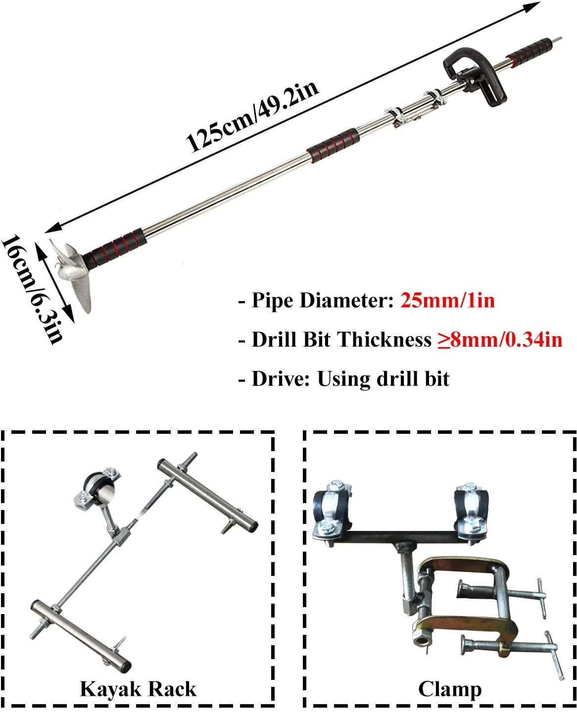 Motor Fueraborda Hélice Portátil para Taladro de Kayak, Motor Fueraborda para Bote de Emergencia con Manija y Soporte, Kit de Motor de Pesca de Arrastre para Tabla de Paddle Surf Montado(L)