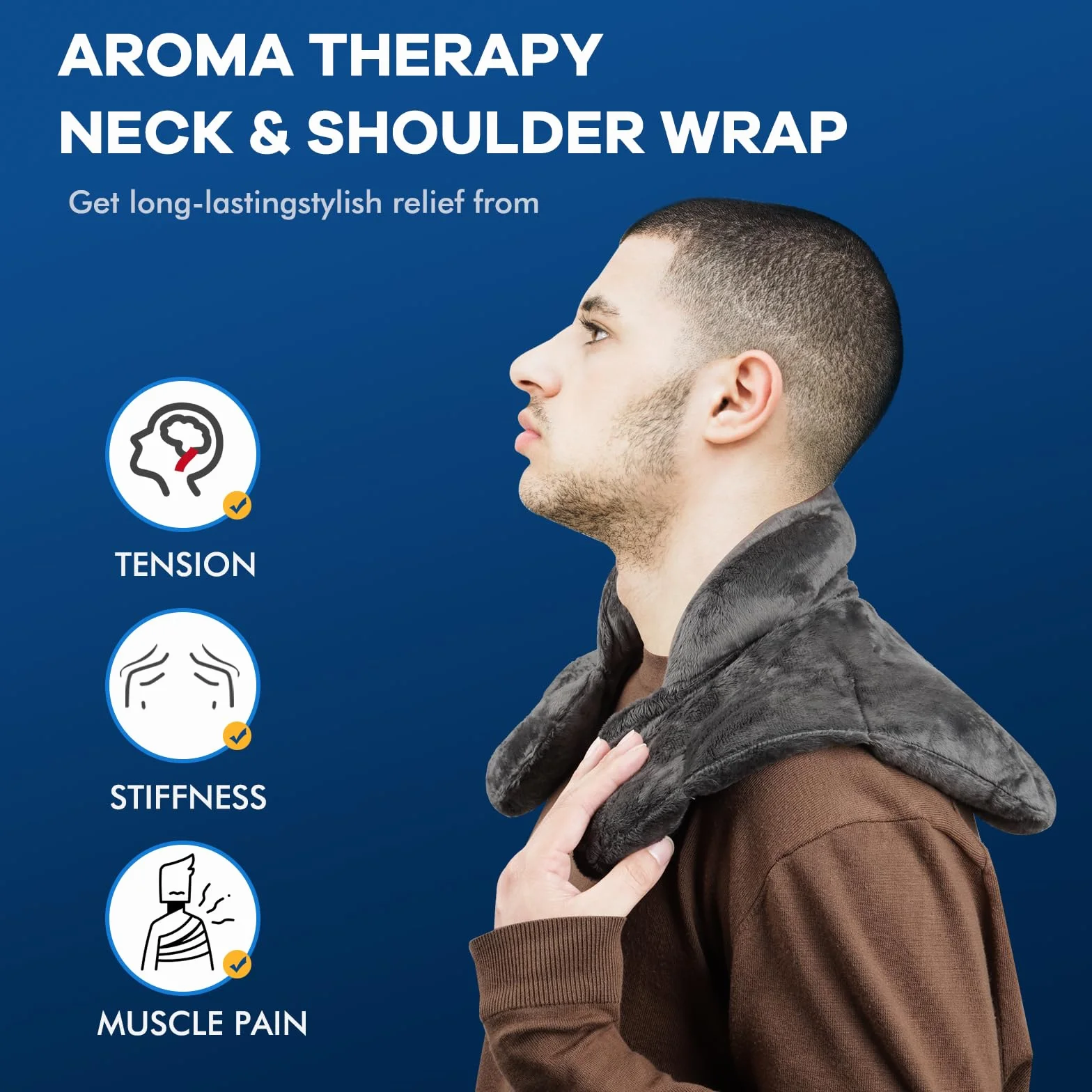 Almohada Térmica de Semillas Naturales para Cuello y Hombros, Almohadilla Caliente y Frío para Microondas, Aromaterapia con Lavanda y Manzanilla, Azul