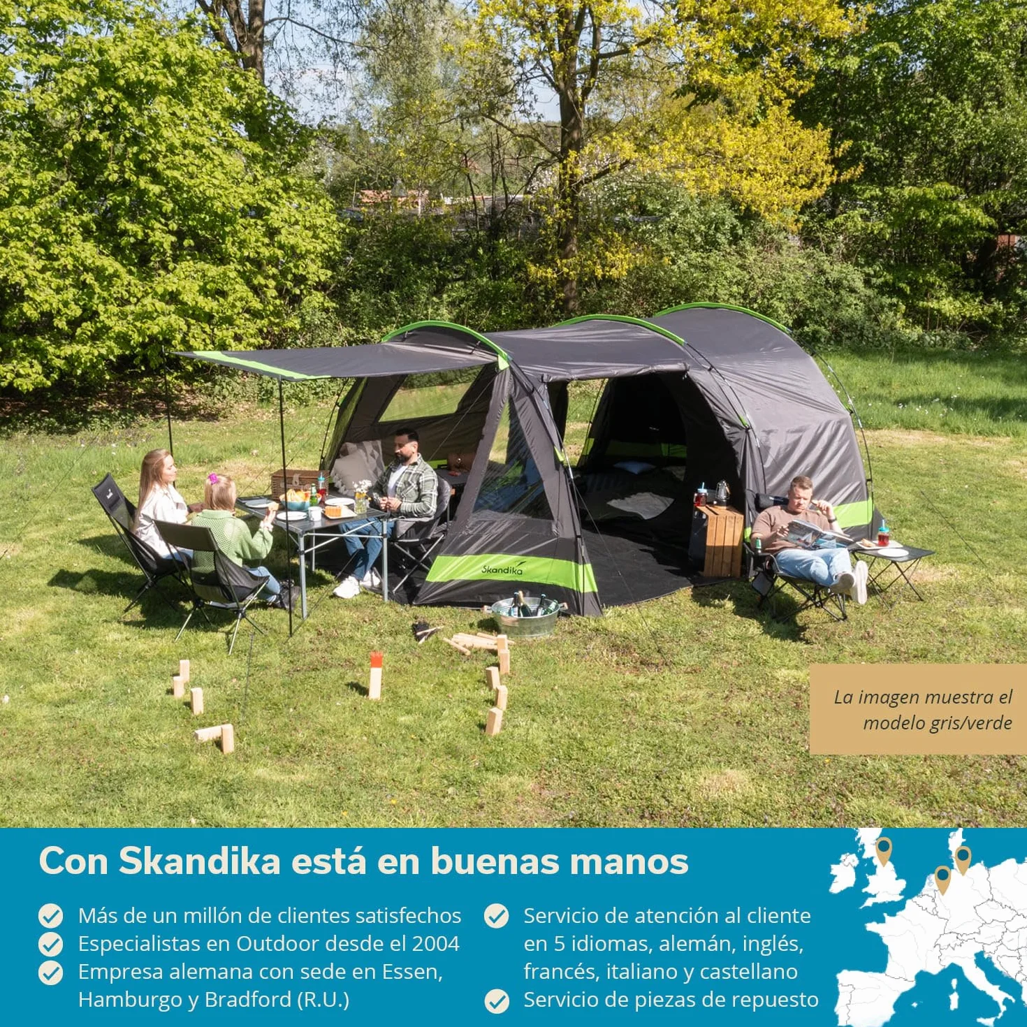 Skandika Kambo Tienda de campaña Familiar túnel para 6/8/12 Personas | Impermeable con 3000 de Columna de Agua, 2 m de Altura, 3 entradas, Techo Solar, toldo