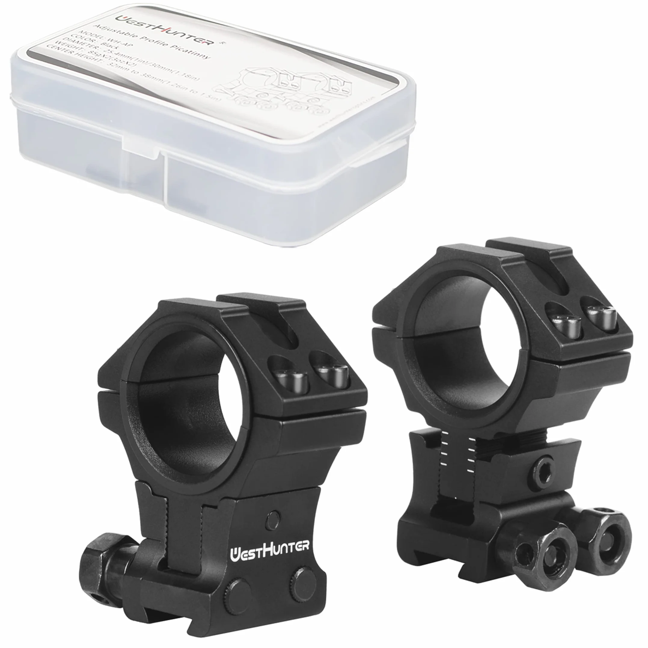 Anillas Ajustables para Mira Telescópica WestHunter Optics,Soporte de Precisión para Instalar Miras de 30mm & 25.4mm en Rieles de Cola de Milano de 11 mm | Black
