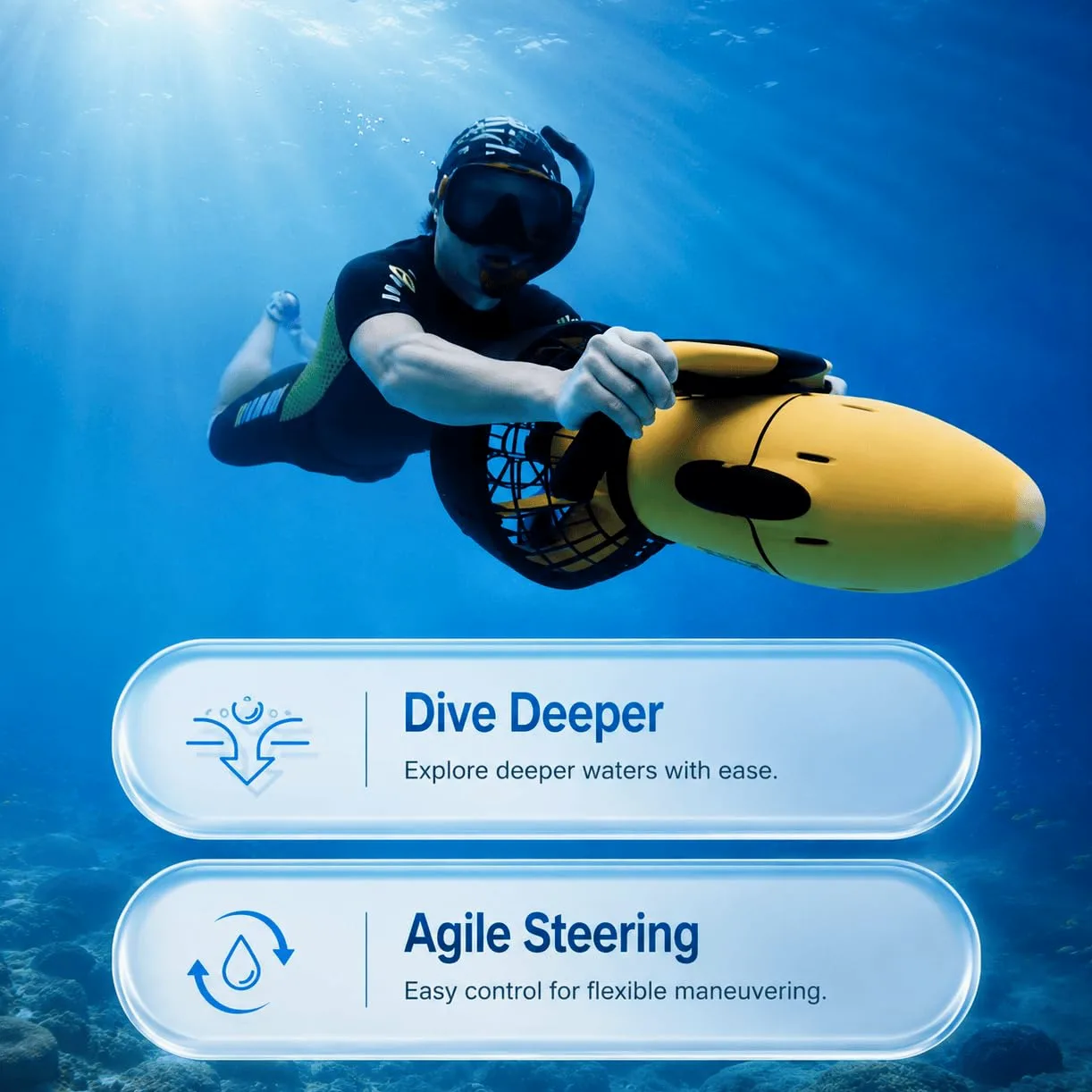 Vehículo Submarino de propulsión Buceo Sea Scooter, Seascooter De 500 W | Hélice de Buceo de 5,4 km/h, Scooter de Buceo Impermeable de Larga duración para Buceo, natación y fotografía submarina