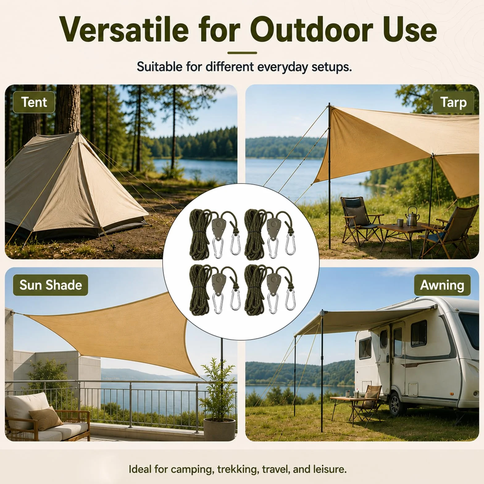 4M - Vientos reflectantes con tensor de cuerda, 8 vientos para camping, vientos para vela de sol negra, cuerda de tienda de campaña con tensor, accesorios para tienda de campaña, fácil de