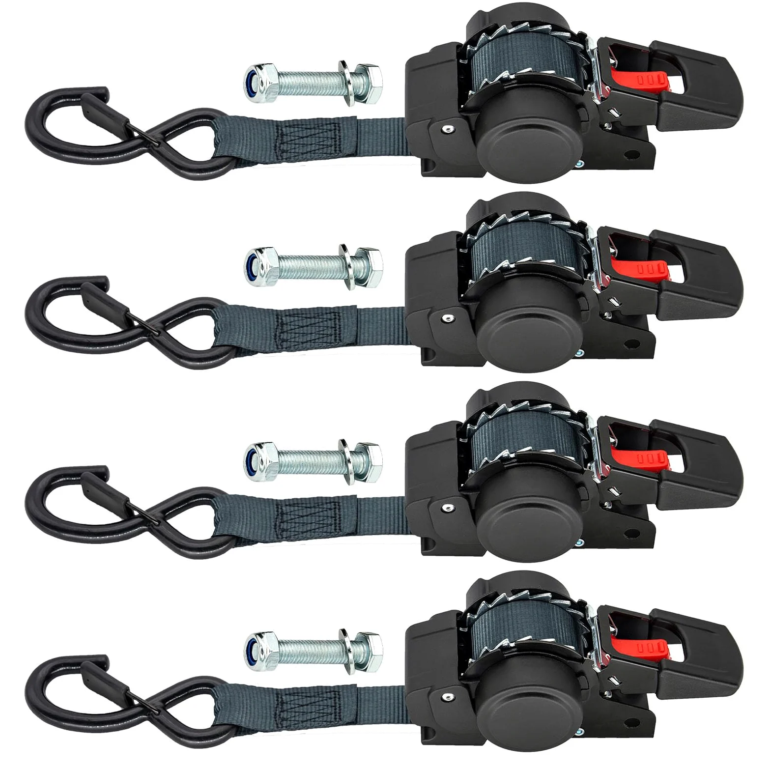 banapoy Correas Amarre con Trinquete, 4 Correas Trinquete Retráctiles con Solo Gancho para Camión, Carga, Remolque, Motocicleta, Kayak, Canoa, 1800 Libras, 1 Pulgada X 11,5 Pies