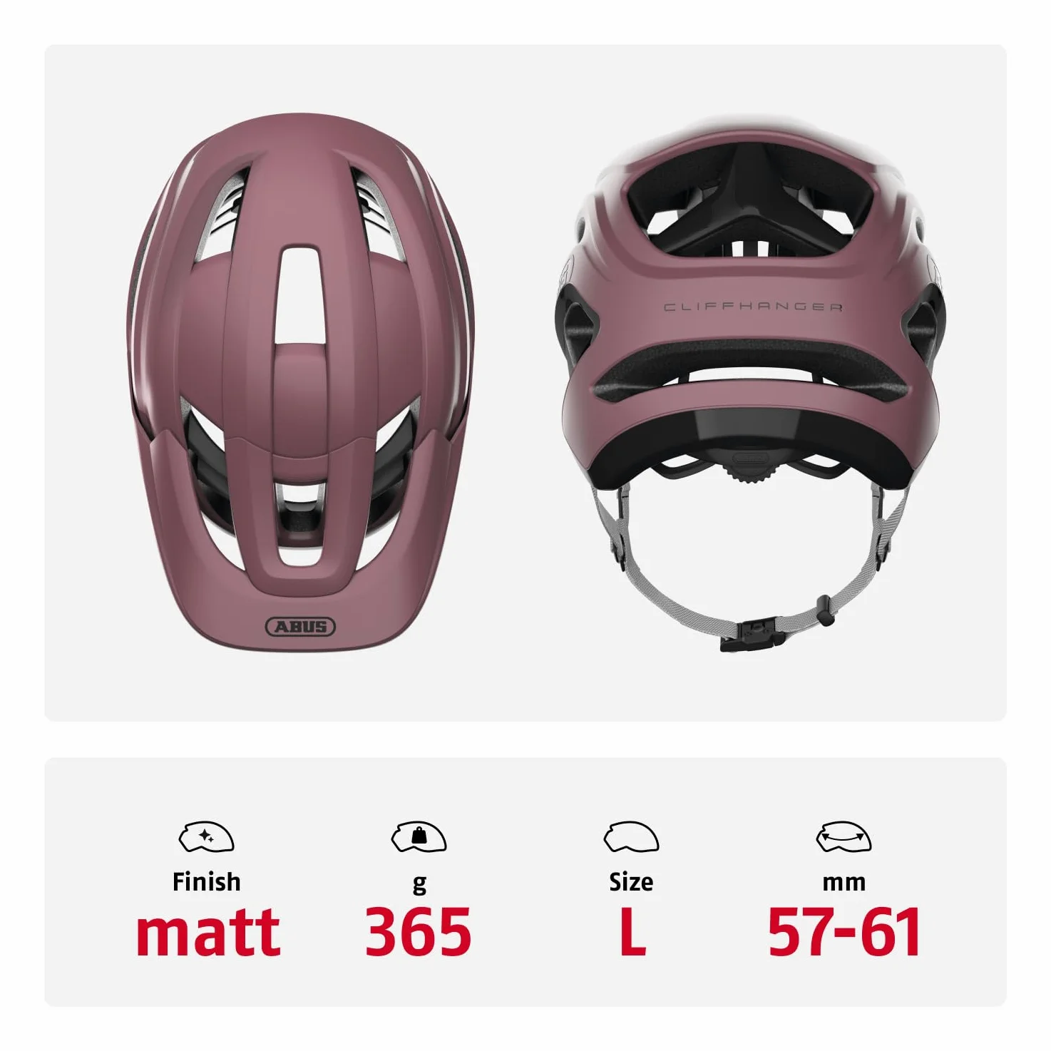ABUS Cliffhanger Casco MTB para Bicicleta, Blush Red, L | Casco MTB para Singletrail y Enduro, cierre magnético, visera ajustable, almohadillas lavables