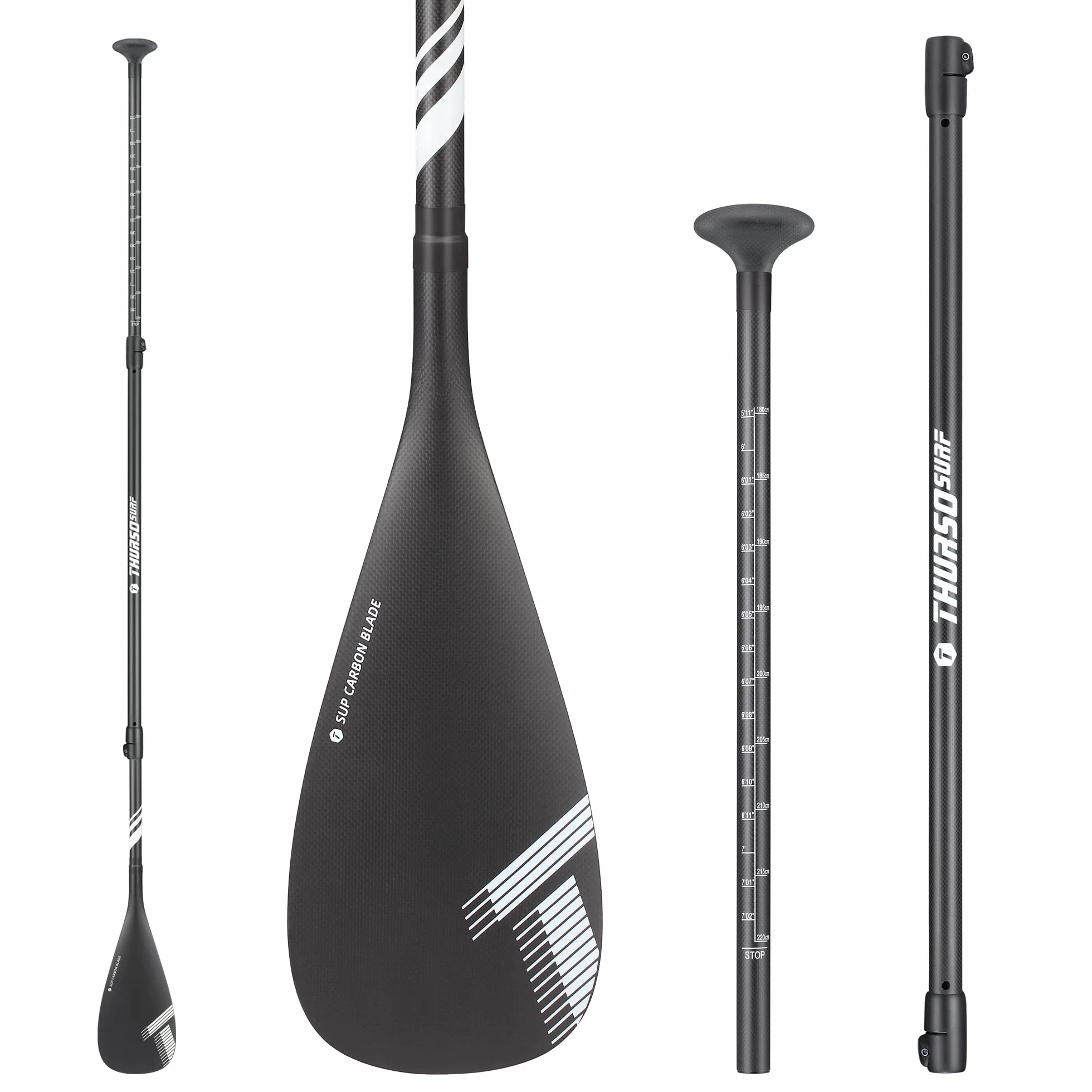 THURSO SURF Carbon Elite SUP Paddle - Tabla de remo de fibra de carbono completa, 3 piezas, ajustable, 71-87 pulgadas, extremadamente ligera, flotante, rendimiento profesional