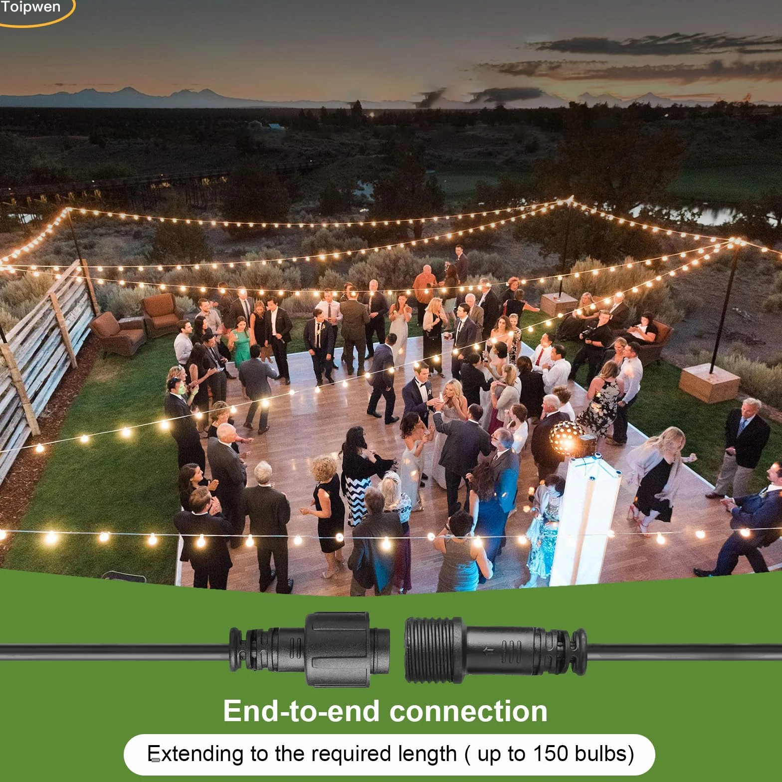 Guirnalda Luces Exterior 15M IP45 Impermeable Conectable 25+1 Bombillas Plástico Inastillable 2500K Blanco Cálido