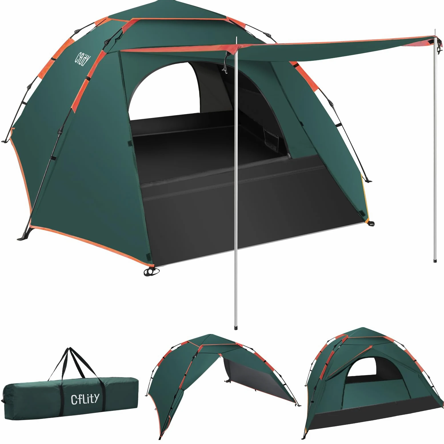Cflity Tienda de Campaña, Tienda Pop Up para 3 Personas, Tres Capas Automáticas Instantáneas Impermeable Carpa con Expansión Alfombras Pequeñas 2 Poste de Carpa