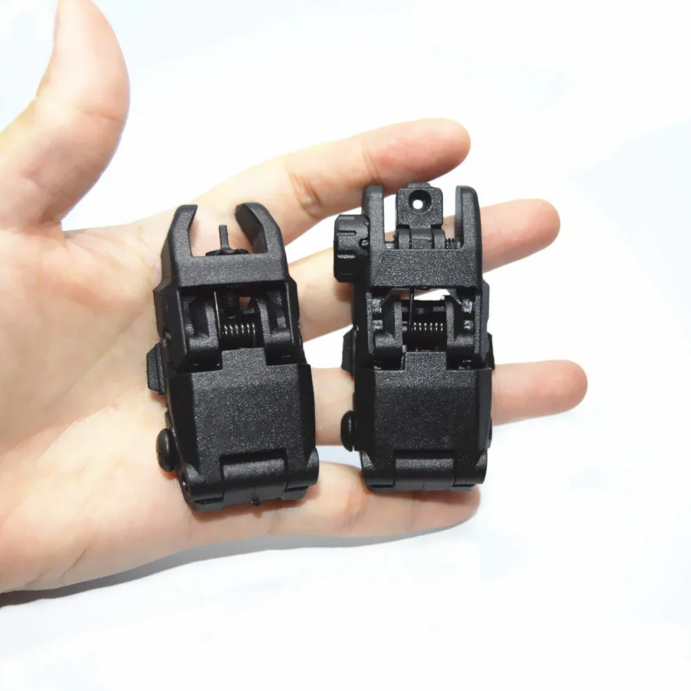 HWZ Newest Model Tactical Polymer Folding Front and Rear Set Flip Up Backup Sights (Black)