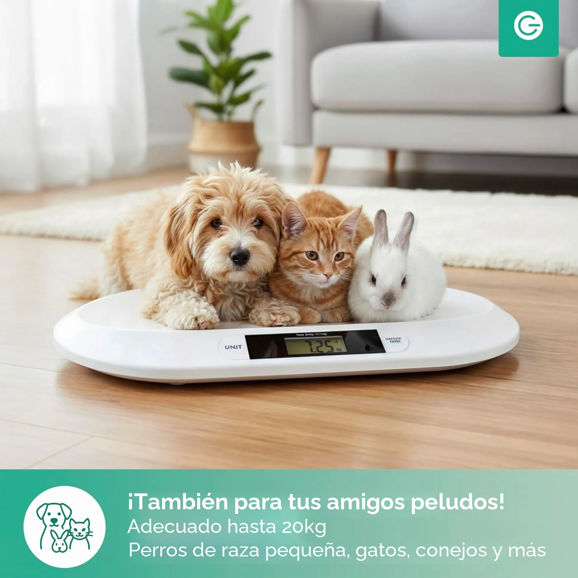 Silvergear Báscula Bebé Inteligente Bluetooth Digital App Recién Nacidos Mascotas 20 kg Blanco