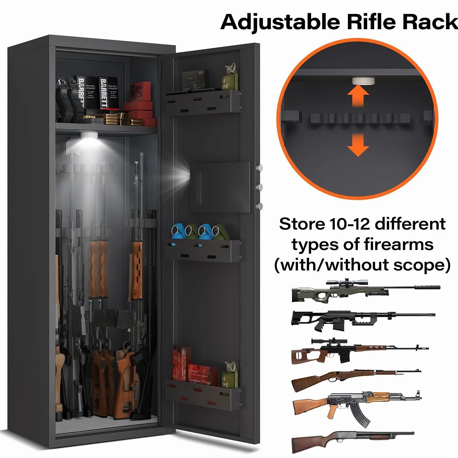 Caja Fuerte para Armas de Acero con Huella Dactilar y Contraseña LED 10-12 Rifles