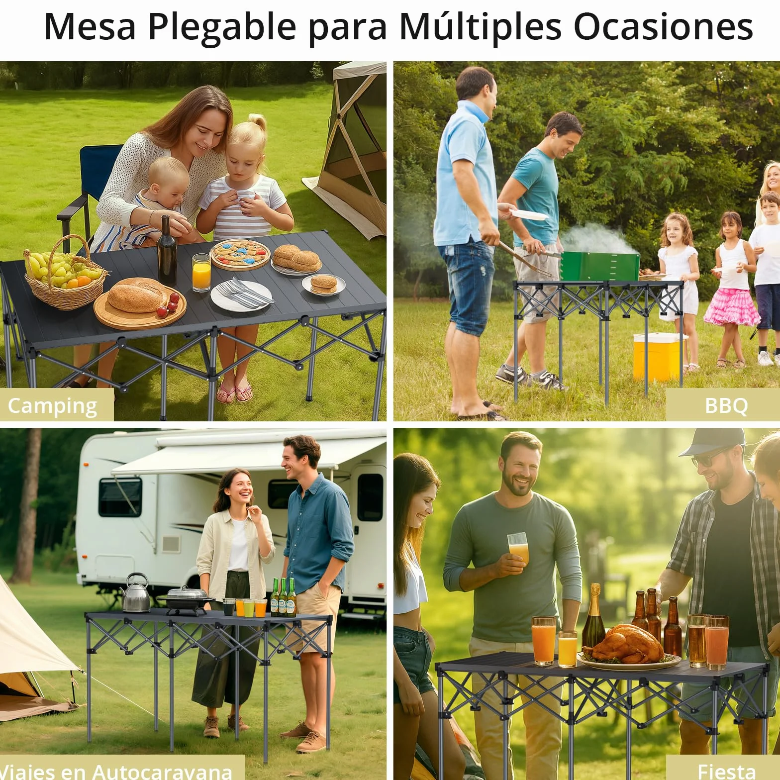 Anbte Mesa Camping Plegable 122 x 60 x 74 cm, Mesas de Acampada Portátil Aluminio Impermeable Capacidad de Carga 120 kg para Jardín, Terraza, Picnic,BBQ,Camping Negro
