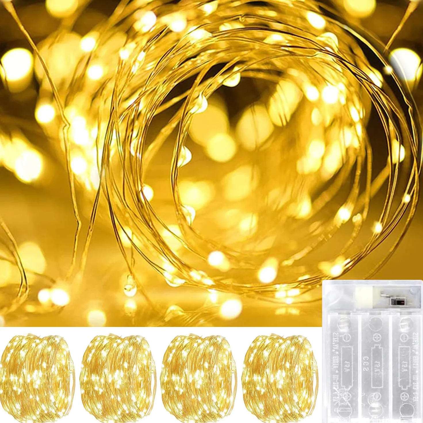 Luces LED Pilas 5m 50 LED Cadena de Luces Intermitente Guirnalda para Decoración Navidad (4Pcs Blanco Cálido)