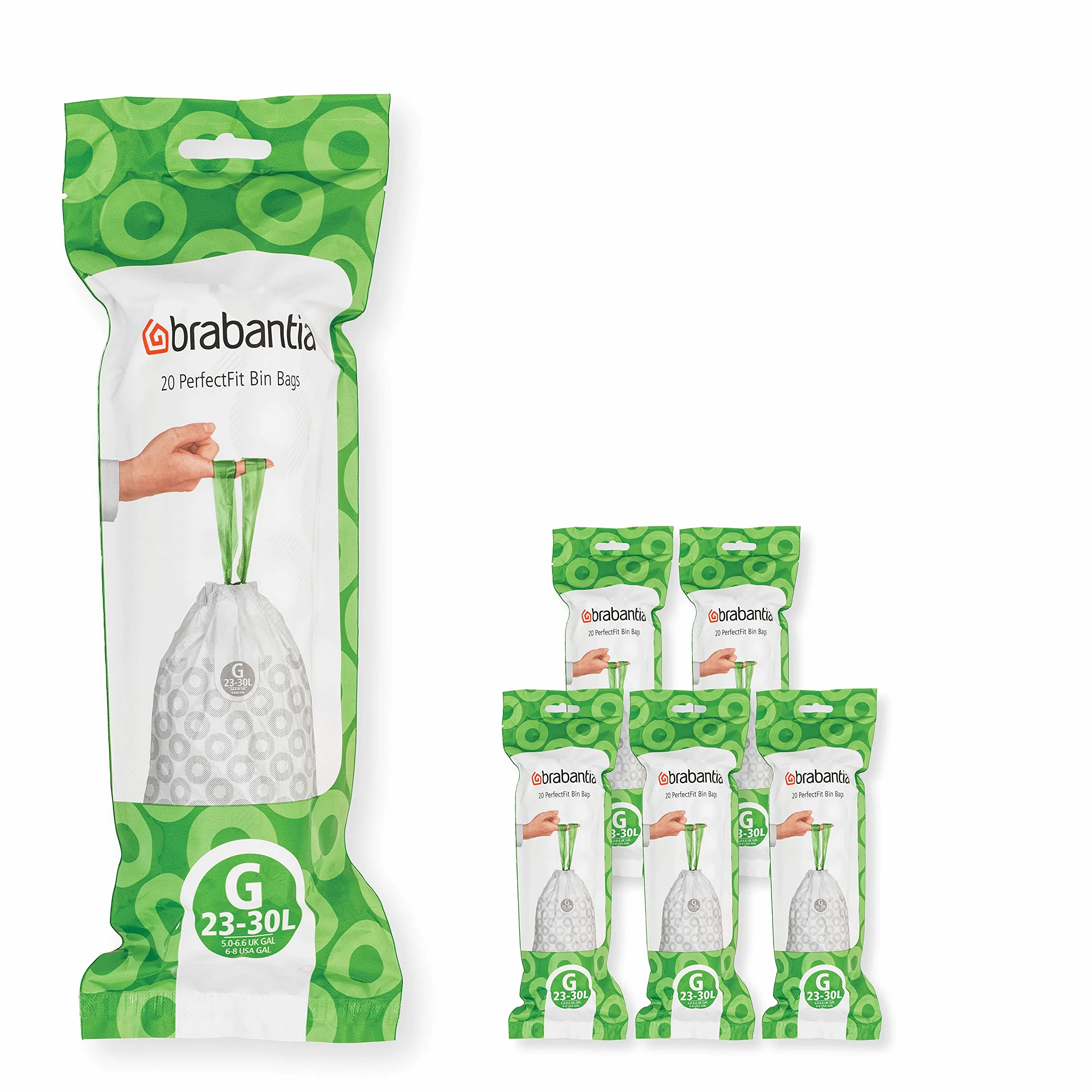 Brabantia Bolsas de Basura PerfectFit 23-30L 120 Bolsas con Cinta de Cierre