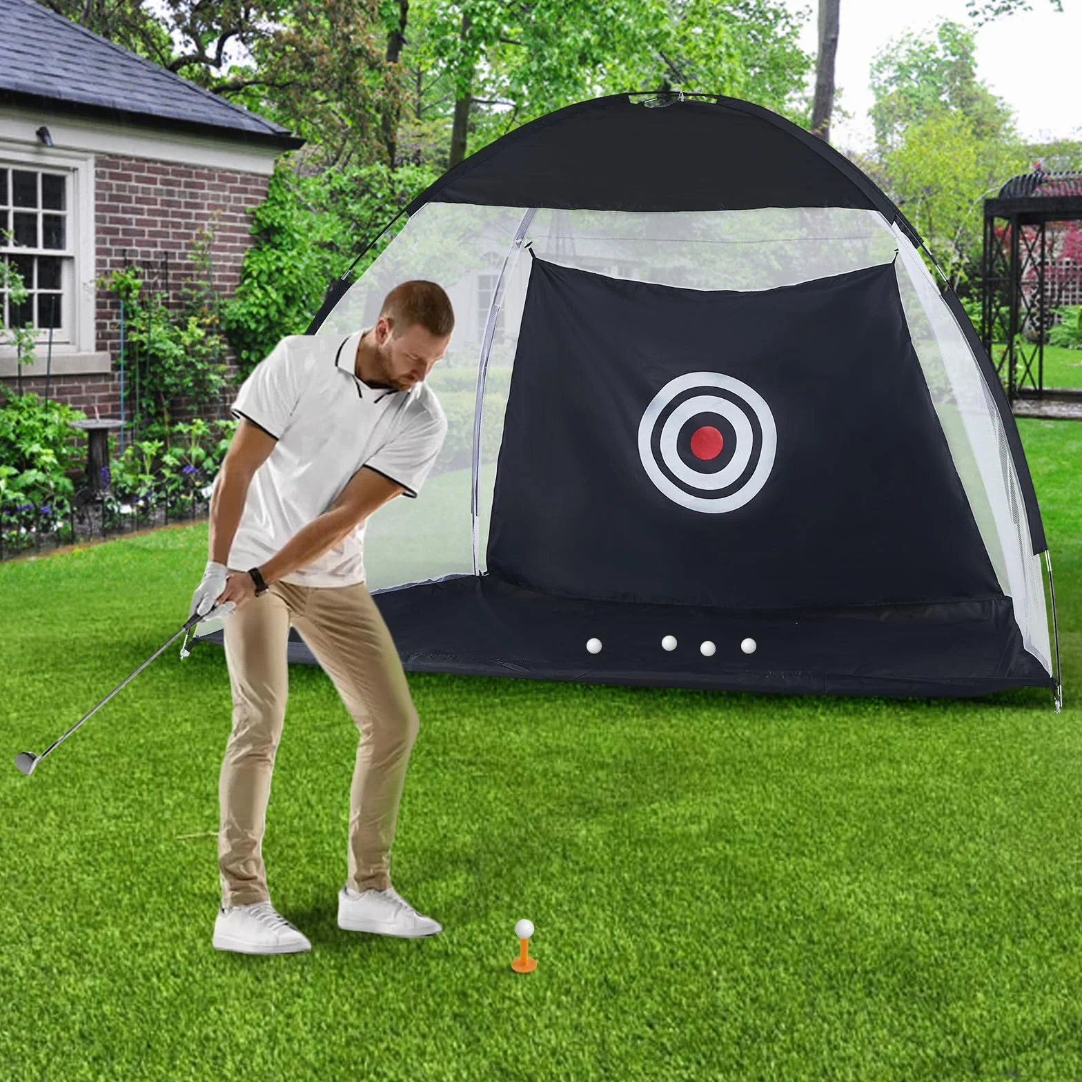 LEMROE Redes profesionales de golpe de golf para conducción en el patio trasero, con alfombrilla de jardín, red de práctica de golf con bolsa de transporte