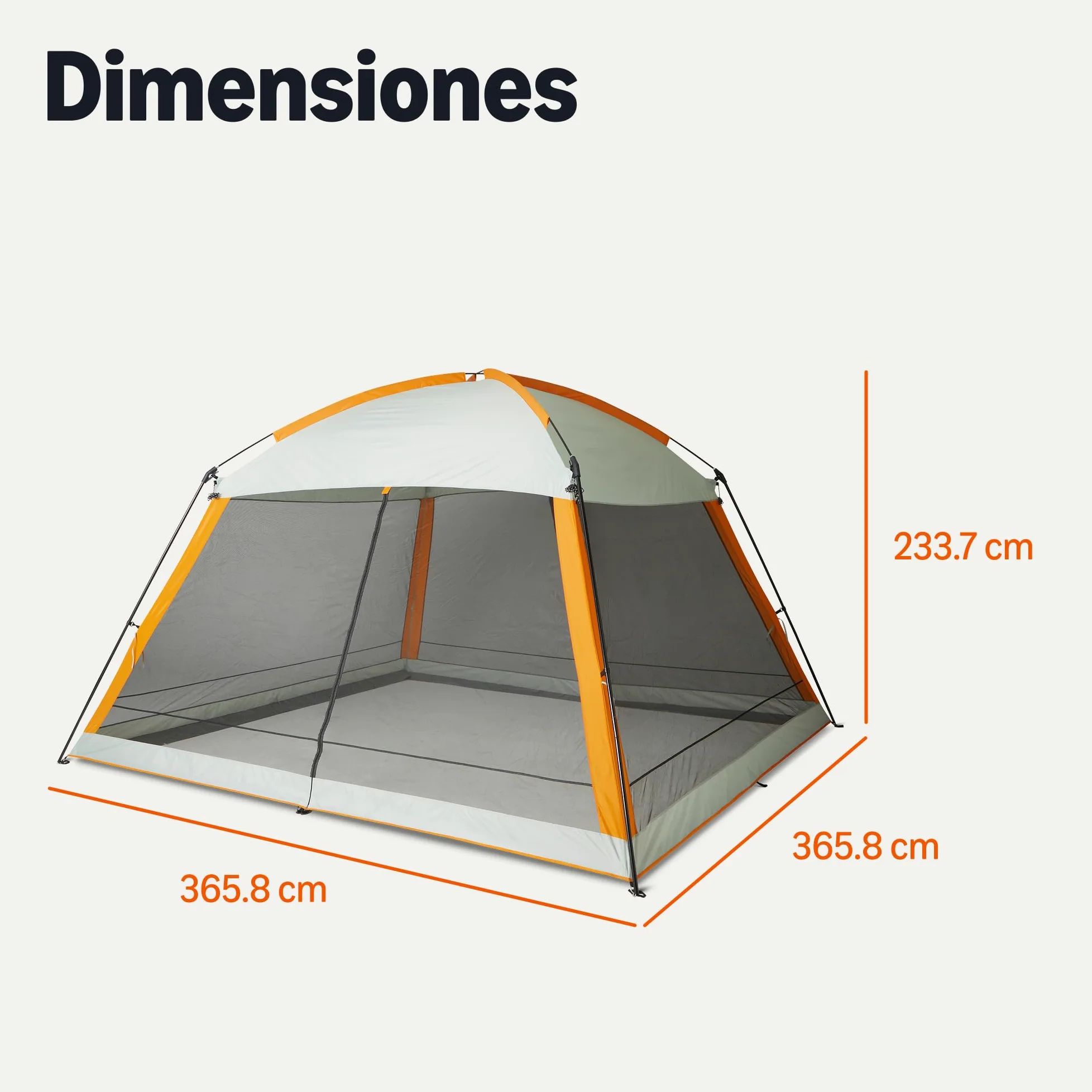 Amazon Basics - Tienda de campaña con Pantalla, Gris & Naranja, 381cm x 381cm x 262cm