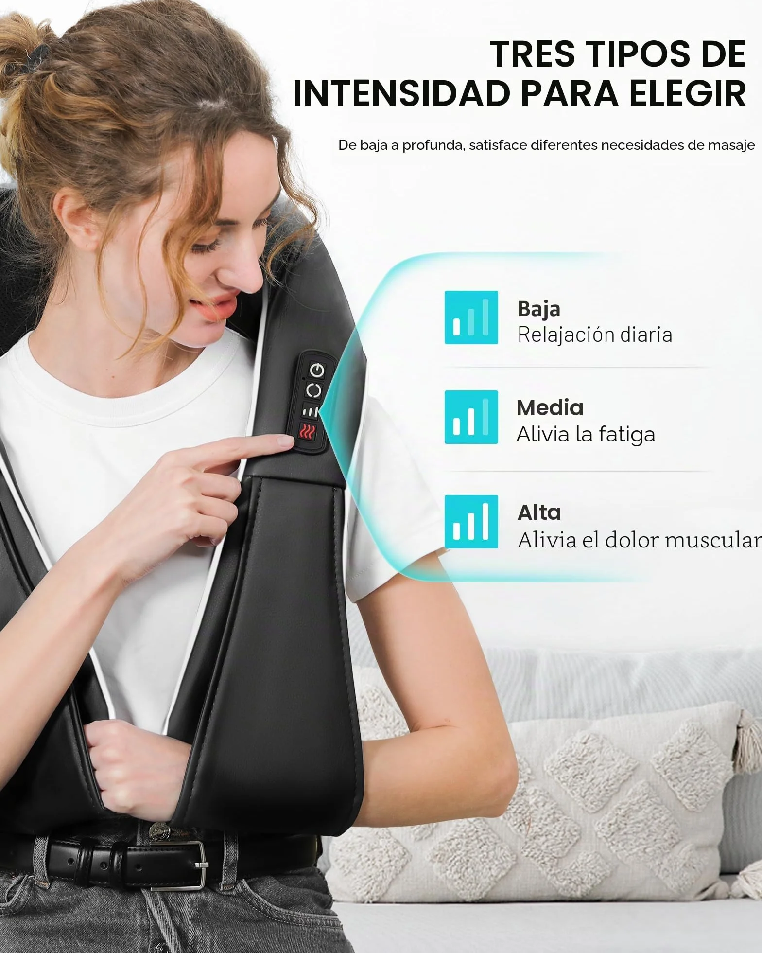 ALLJOY Masajeador de Cuello y Hombros con Calor, Shiatsu Cervical y Espalda, 8 Nodos Giratorios, 3 Velocidades, Dirección Ajustable, Regalo, Negro