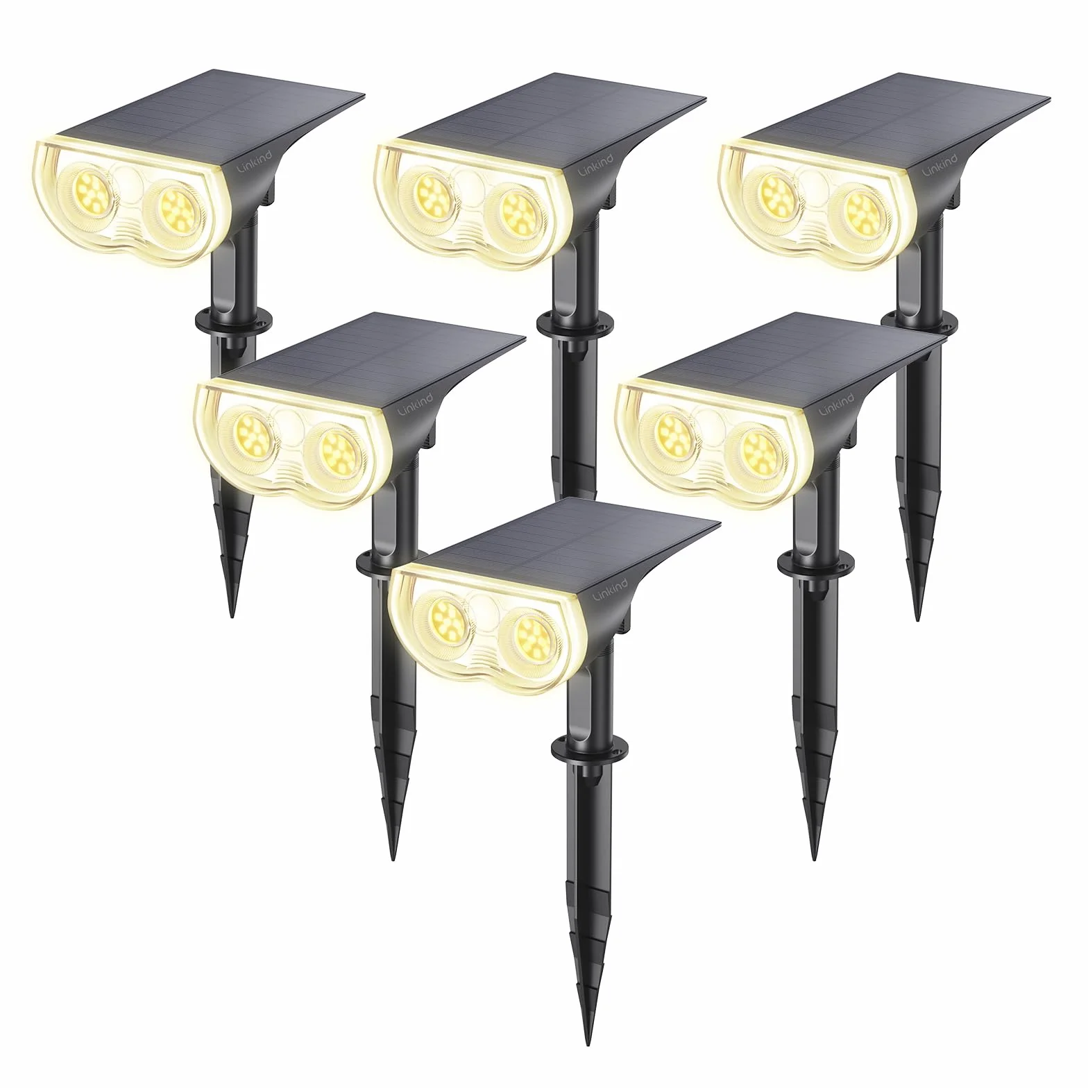 Linkind Luces Solares LED Exterior Jardin, Foco Solar 3000k 800lm IP65 Impermeable, 6 Piezas