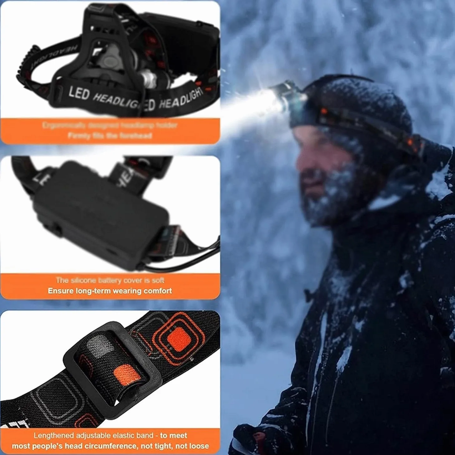 Linterna Frontal LED Recargable, Linterna Frontal superpotente, Recargable por USB, luz Frontal portátil for Trabajo