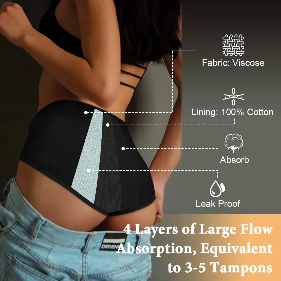 Flintronic Bragas Menstruales Absorbentes Flujo Abundante Mujer Algodón Lavables 4PCS