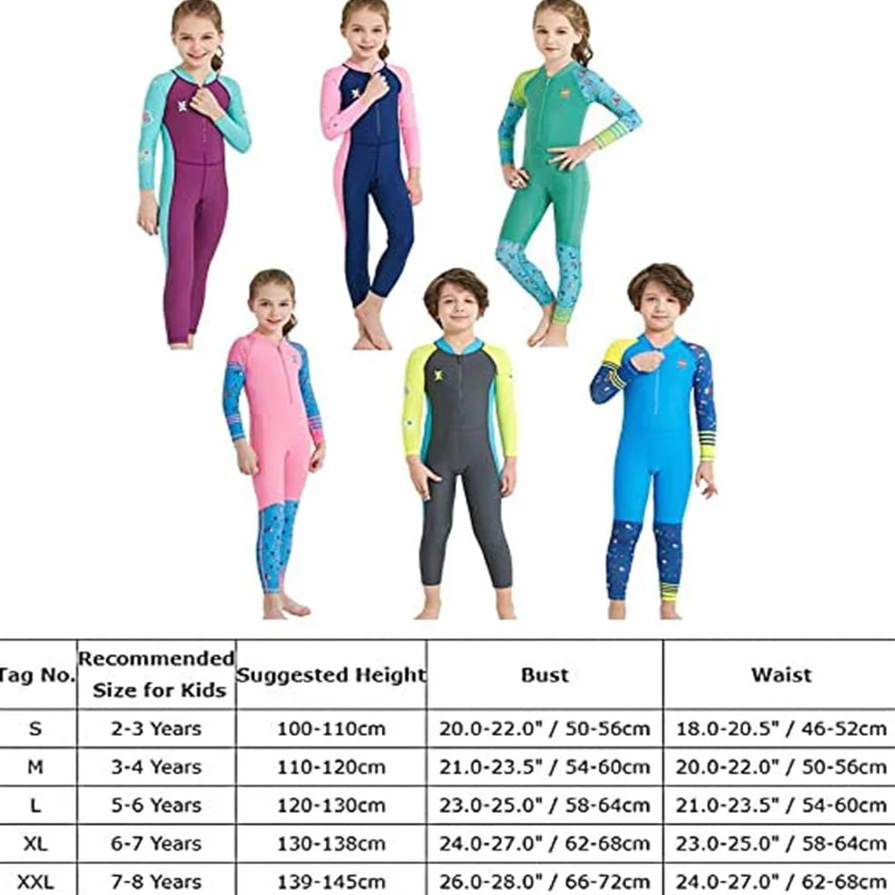 Traje de Neopreno Niño 2mm Una Pieza Manga Larga Buceo Natación Surf