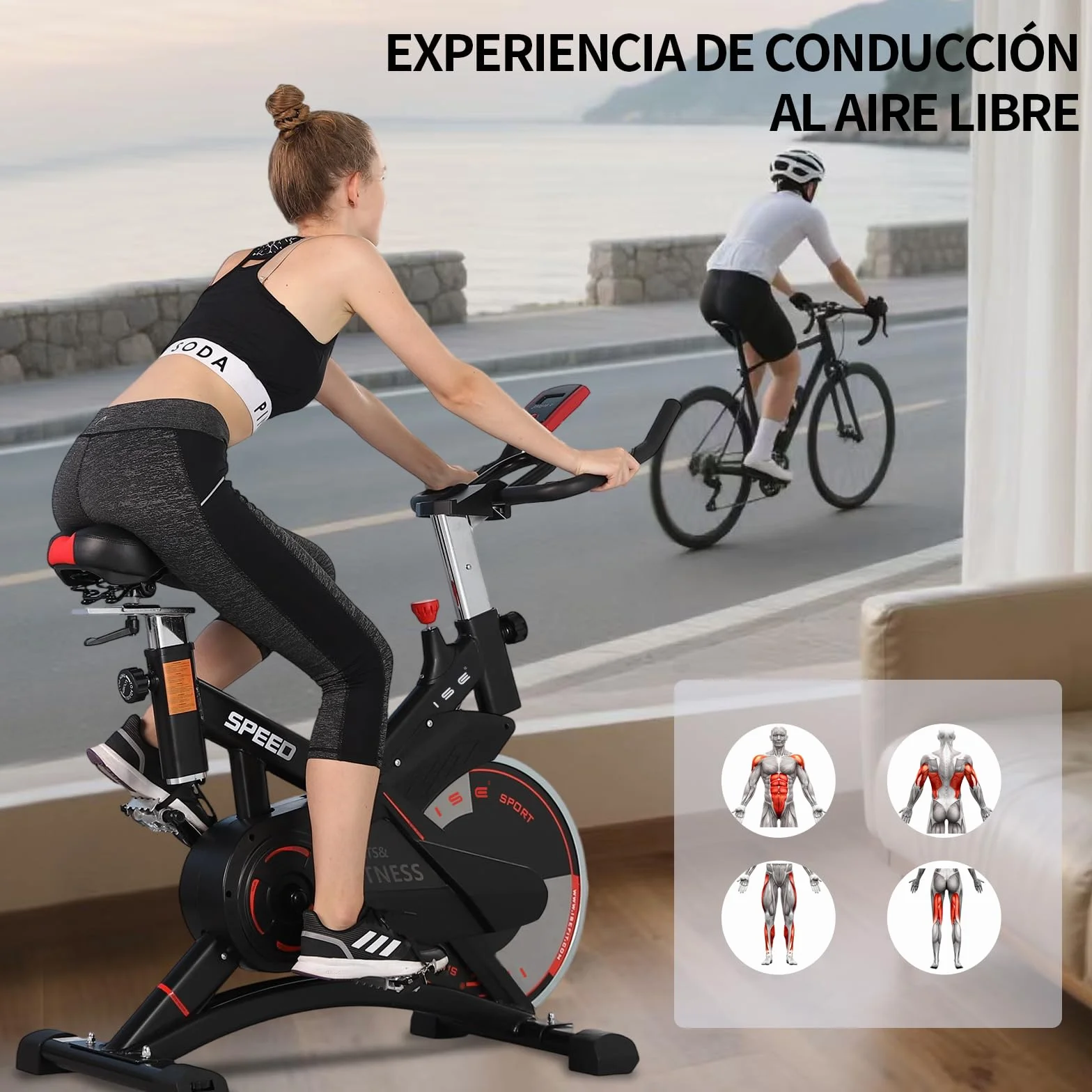 ISE Bicicleta Estática Profesional con Sensor de Pulso,Ajustable Resistencia, Pantalla, Bici Estática, Fitness En Casa con Volante de Inercia,Bicicleta Estática Indoor con Sillín Ajustable, Máx.120kg