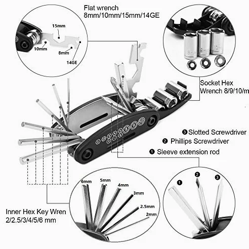 Enchufe portátil para Bicicleta de montaña, Llave Multiusos, Destornillador Multiherramienta para Bicicleta, Motocicleta, Bicicleta, Allen Fix Touring Pocket