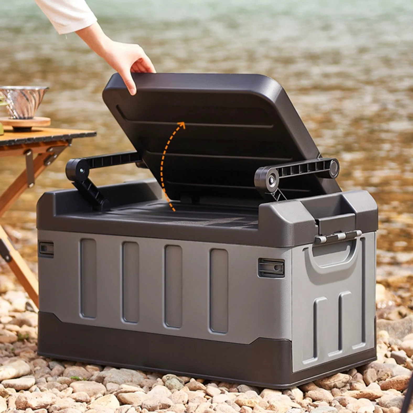 Caja de aparejos de pesca para coche, asiento plegable 3 en 1 y bandejas de almacenamiento de doble capa, organizador de almacenamiento de gran capacidad para equipo, herramientas y accesorios