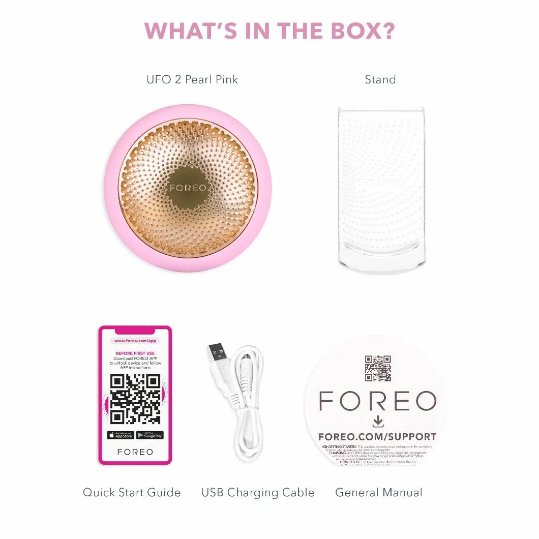 FOREO UFO 2 Mascarilla LED Facial Espectro Completo Terapia Luz Led Crioterapia Masajeador Pearl Pink