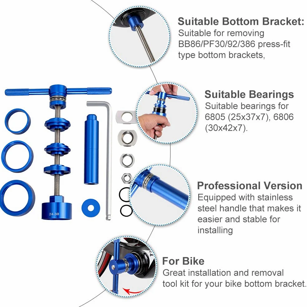 DENPETEC Kit de herramientas de instalación y extracción de soporte inferior de bicicleta profesional, removedor de soporte inferior para bicicleta BB86/BB30/BB92/PF30
