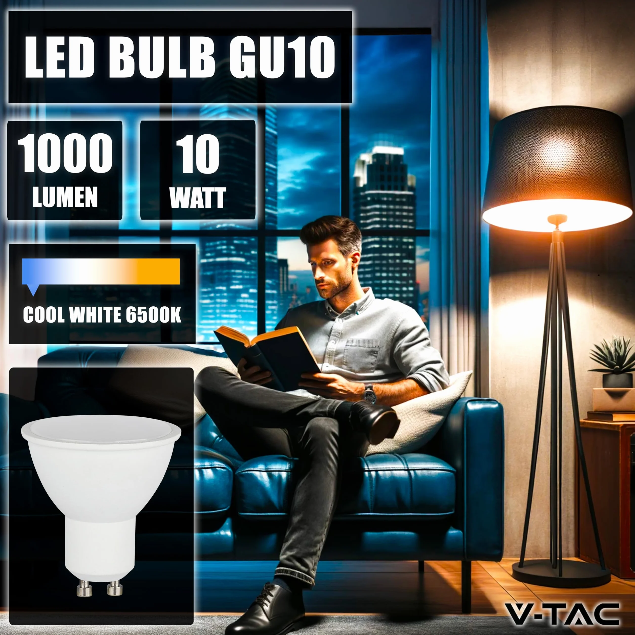 V-TAC Bombillas LED GU10 10W 1000 Lumen 6500K Blanco Frío Paquete 3