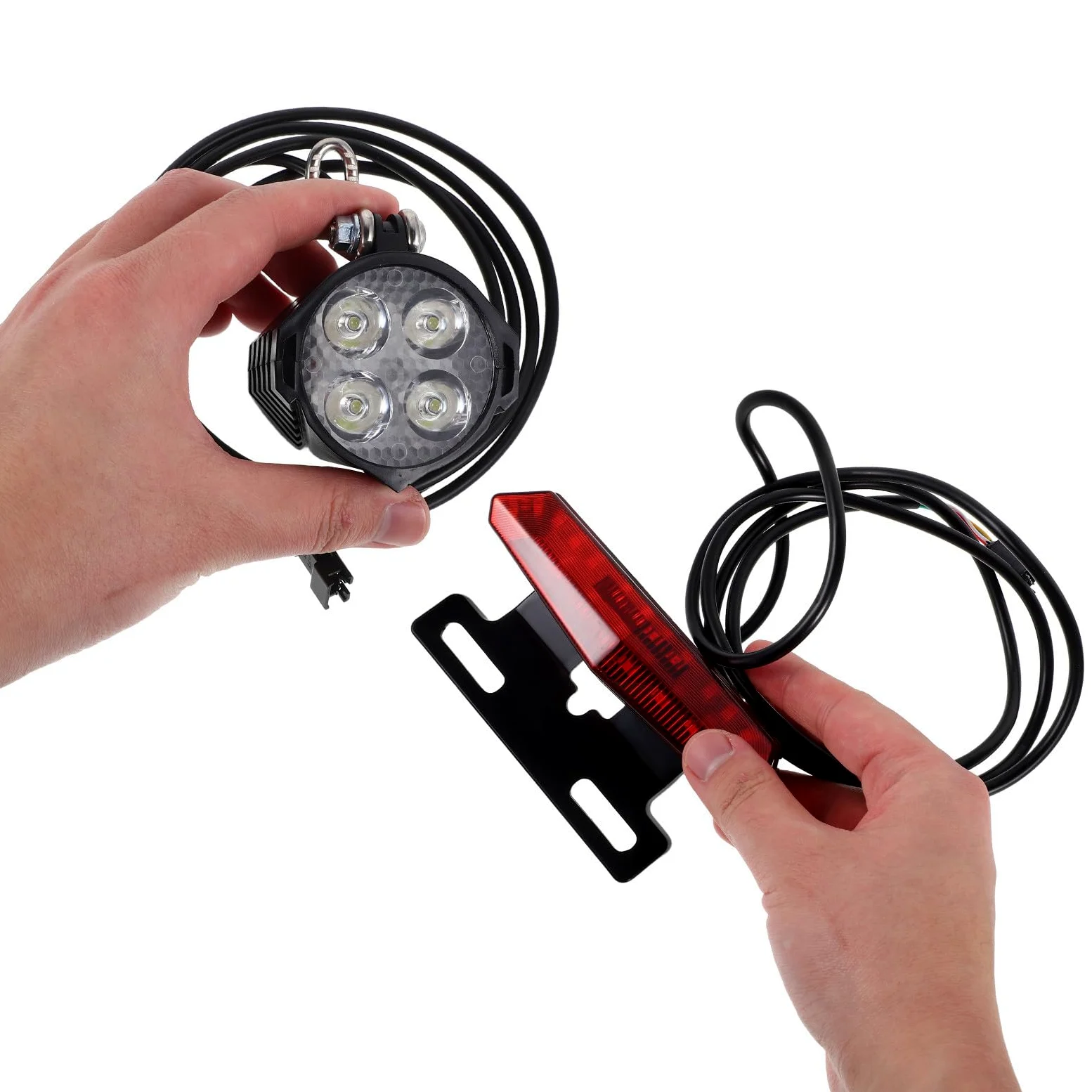 Kit Luces Bicicleta Eléctrica con Luz Delantera Led, Luz Trasera con Intermitentes y Botón Interruptor de Bocina para Señalización y Seguridad en Ciclismo Urbano