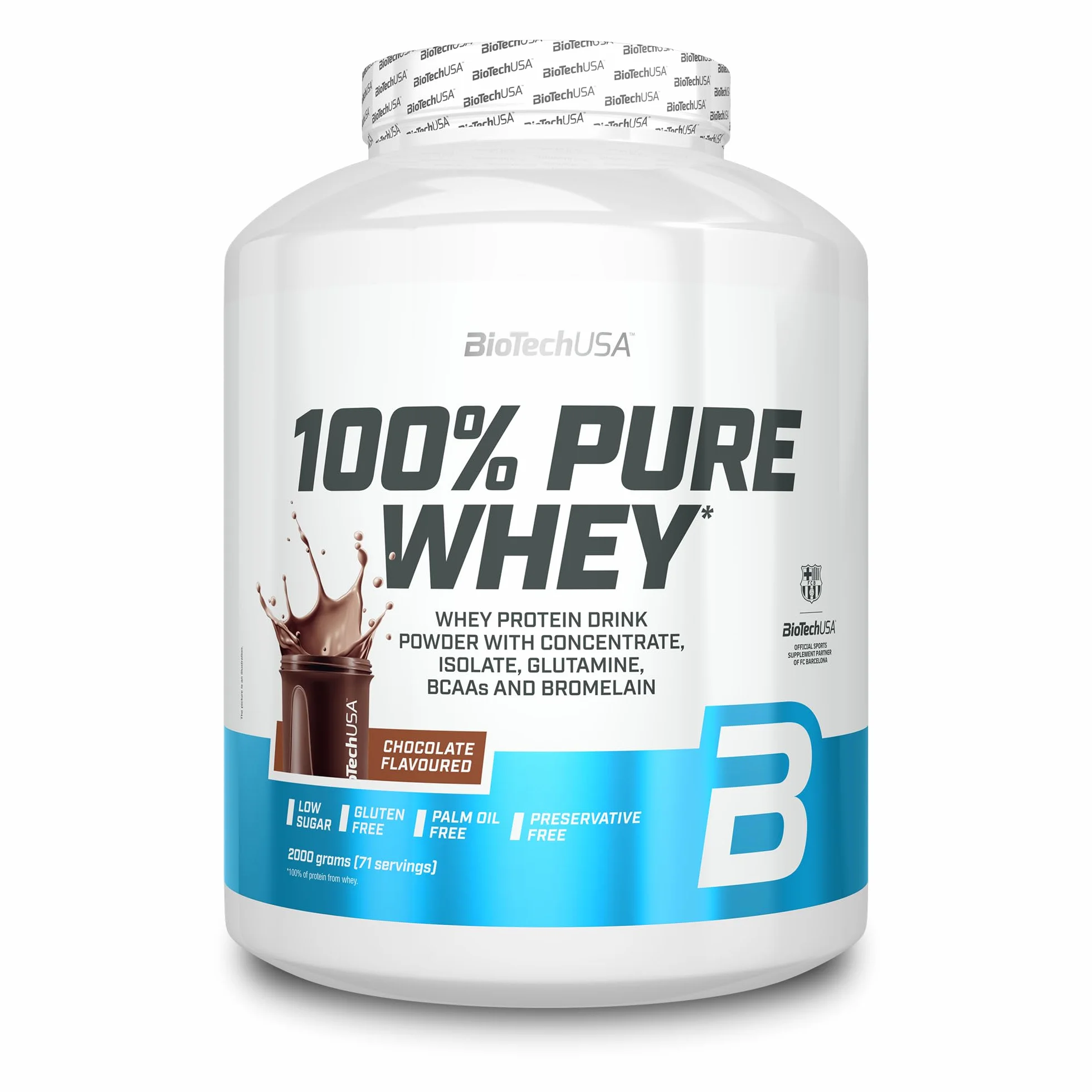 BioTechUSA 100% Pure Whey Proteína en Polvo 2 kg Chocolate BCAA Glutamina Sin Gluten