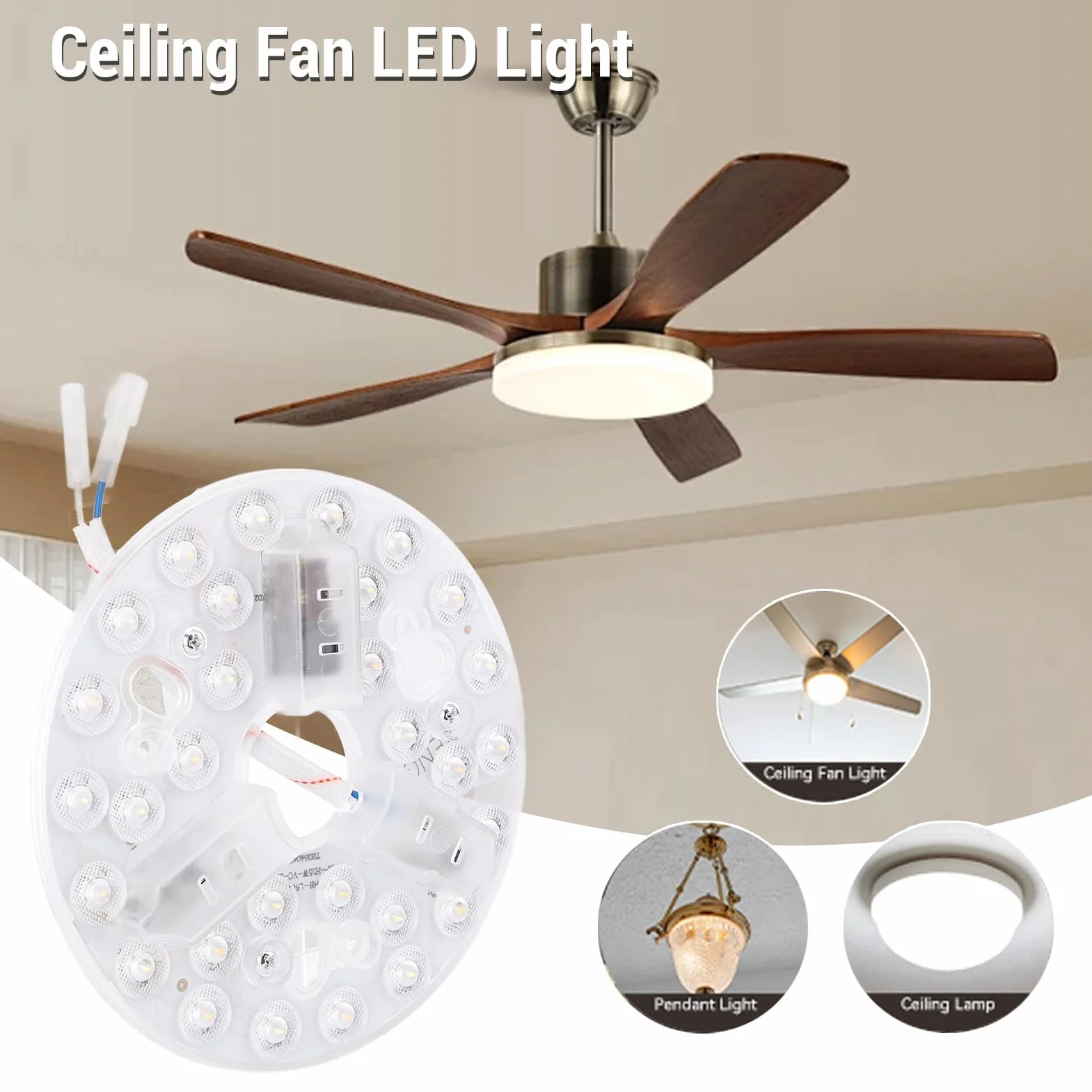 SENECESLI 15W 5.3Inch Panel de Luz de Ventilador de Techo LED, 3CCT 3000K 4200K 6500K, DIMBILE 100-5%