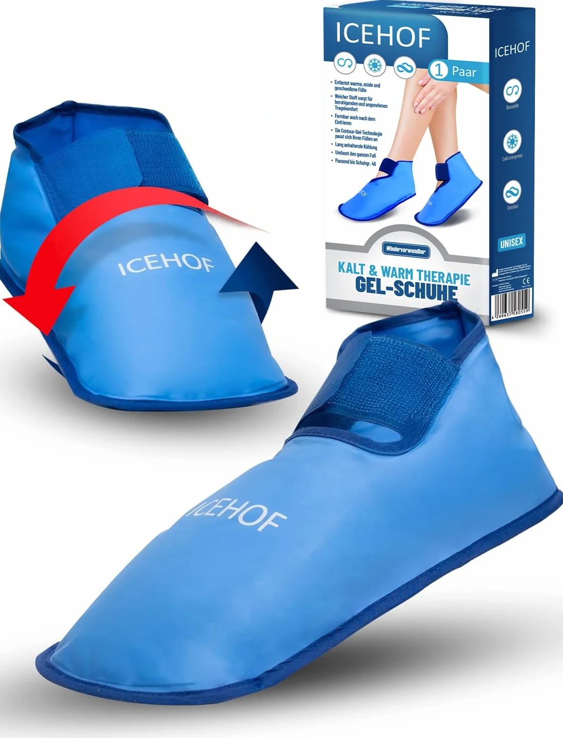 ICEHOF Calzado de refrigeración con gel para terapia de frío para pies, dedos, quimioterapia, reumatismo
