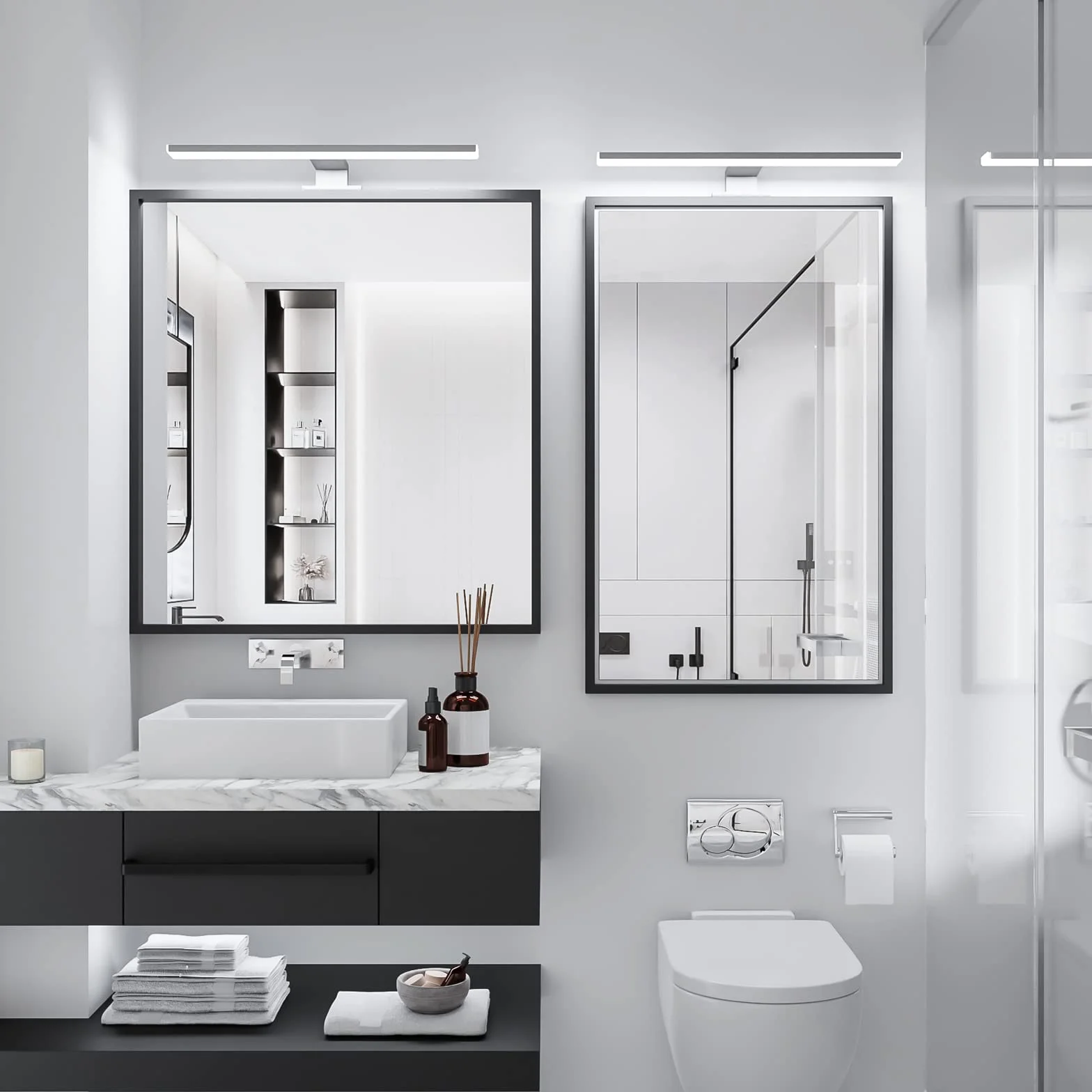 Aourow Lampara Espejo Baño 10W 40CM 820LM Aplique LED Blanco frío 6500K Resistente al Agua CLASE II