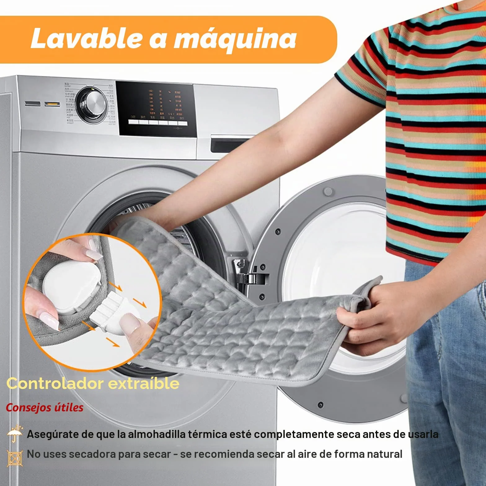 Manta Electrica Almohadilla Termica Calefaccion Electrica Apagado Automatico 6 Temperaturas Gris Claro 30x60cm