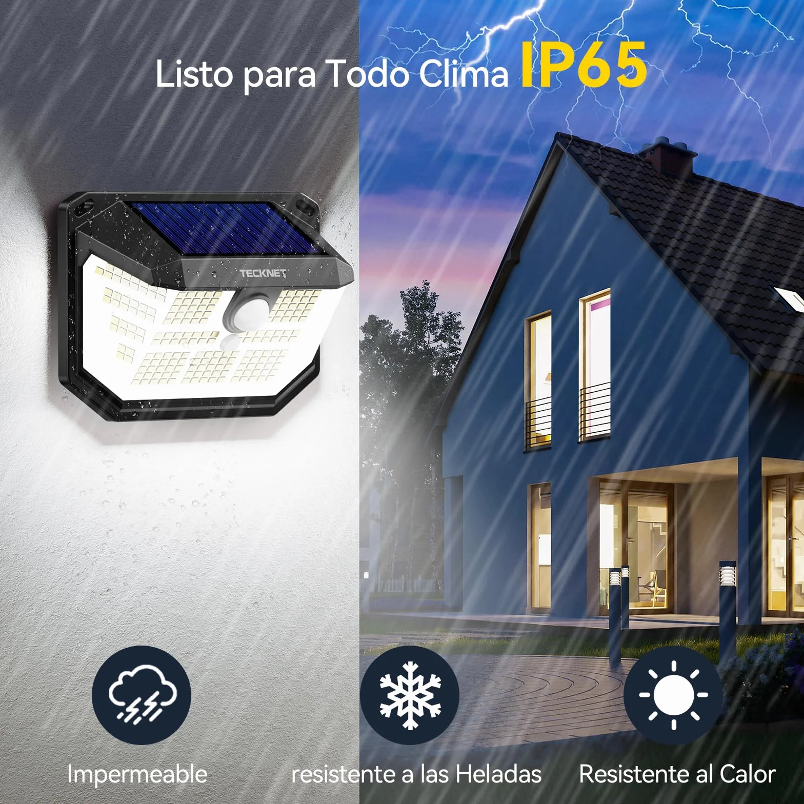 TECKNET Luz Solar Exterior 231 LED 300° Iluminación 35㎡ Brillo Alto Sensor de Movimiento 3 Modos IP65 Impermeable Focos Led Solares para Jardín 4 Paquete