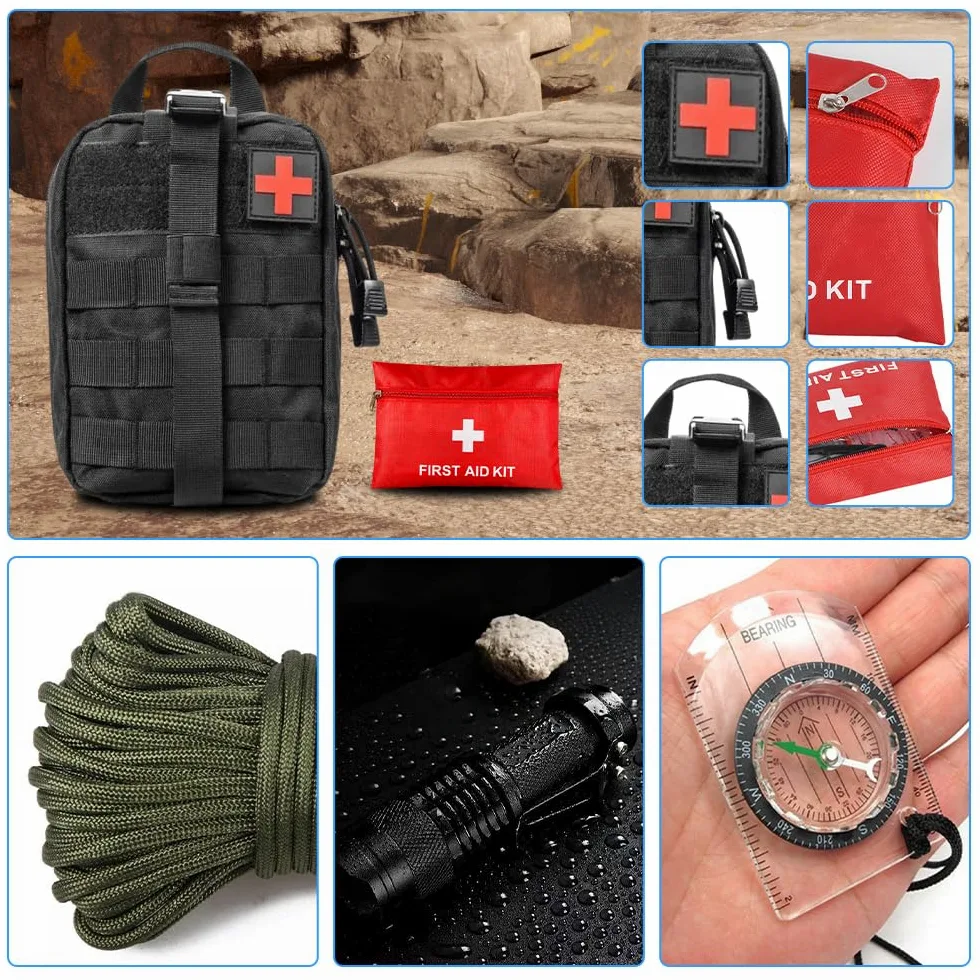 Kit Supervivencia, kit de Supervivencia con 200 Piezas Herramientas Supervivencia, Botiquín Primeros Auxilios, Botiquin Supervivencia, Kit Primeiros Socorros para Coche,Hogar,Camping,Senderismo