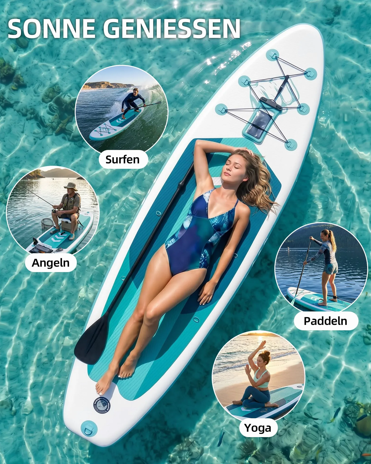 Tabla hinchable de surf de remo, 320 cm × 82 × 15 cm