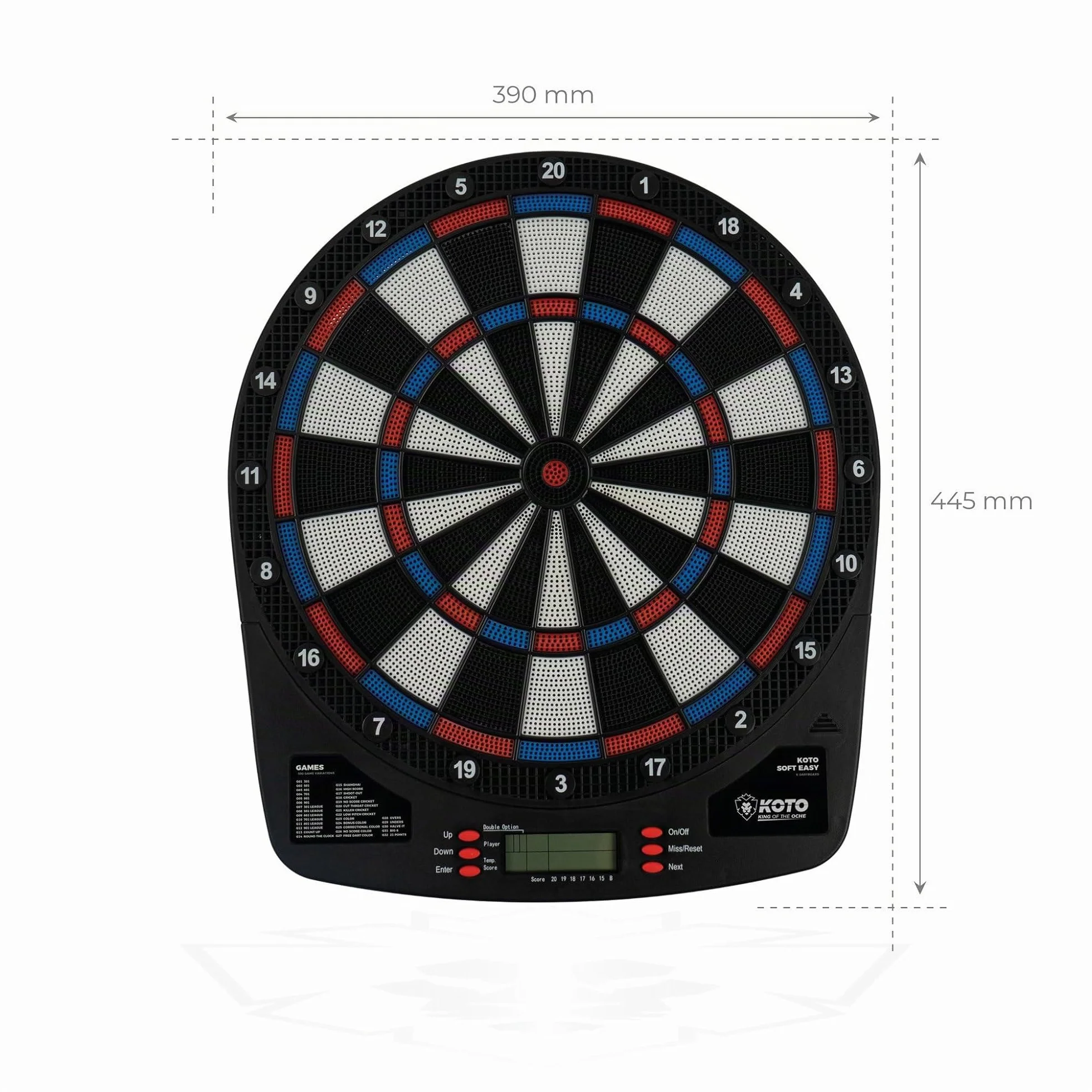 KOTO – Diana Electrónica Soft Easy (39x2x44,5 cm), 6 Dardos Soft, 32 Juegos, Más de 590 Variantes, Compacta y Moderna